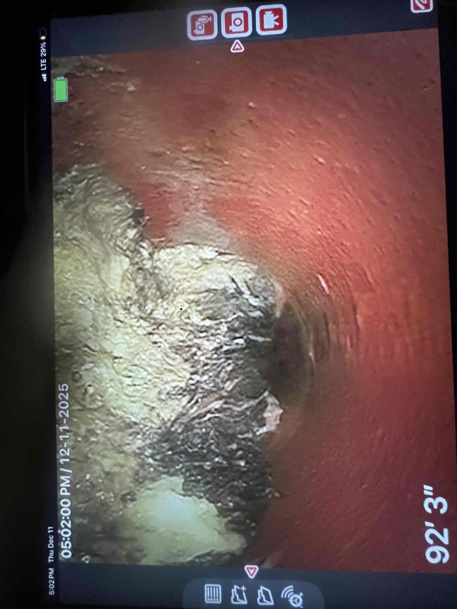 Arrived on site to camera sewer main. Upon camera we found a big root penetration about 92 ft out. Client will call town to see if this is on the town or on him. Left estimates to do spot repair