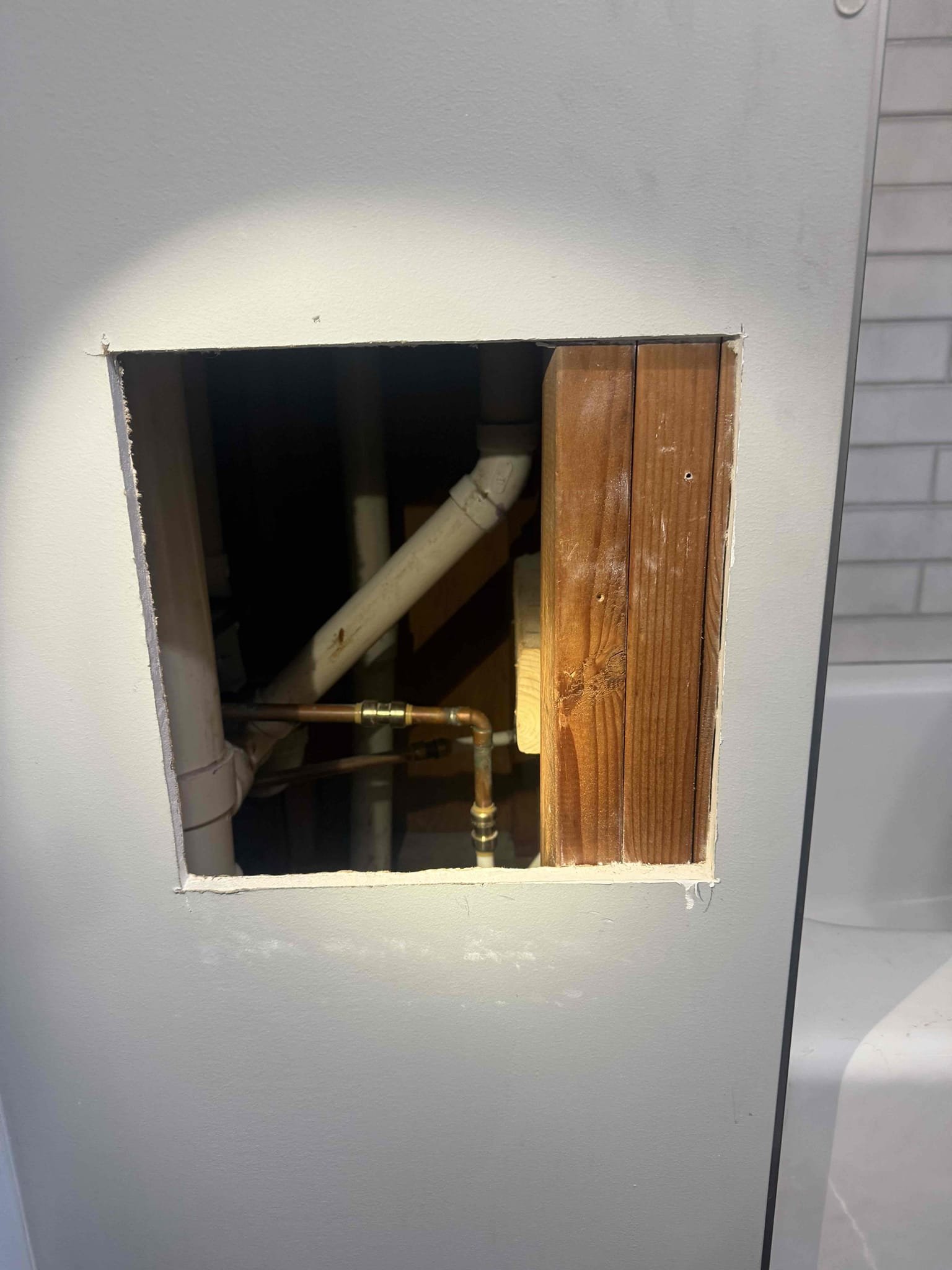 Arrived on site customer stated that they have an issue with the tub spout and shower head running at the same time since they remodeled the bathroom and would like to replace main shut off valve. Upon inspection found that the tub spout is ran in pex and the piping is not large enough to keep up with the amount of water flow so it sends it up to the shower head and the main shut off is an older gate valve that leaks. Repiped tub spout in copper and replace main shut off valve with a ball valve tested all work and everything appears to be in working order and there appears to be no leaks at this time. Collected payment.