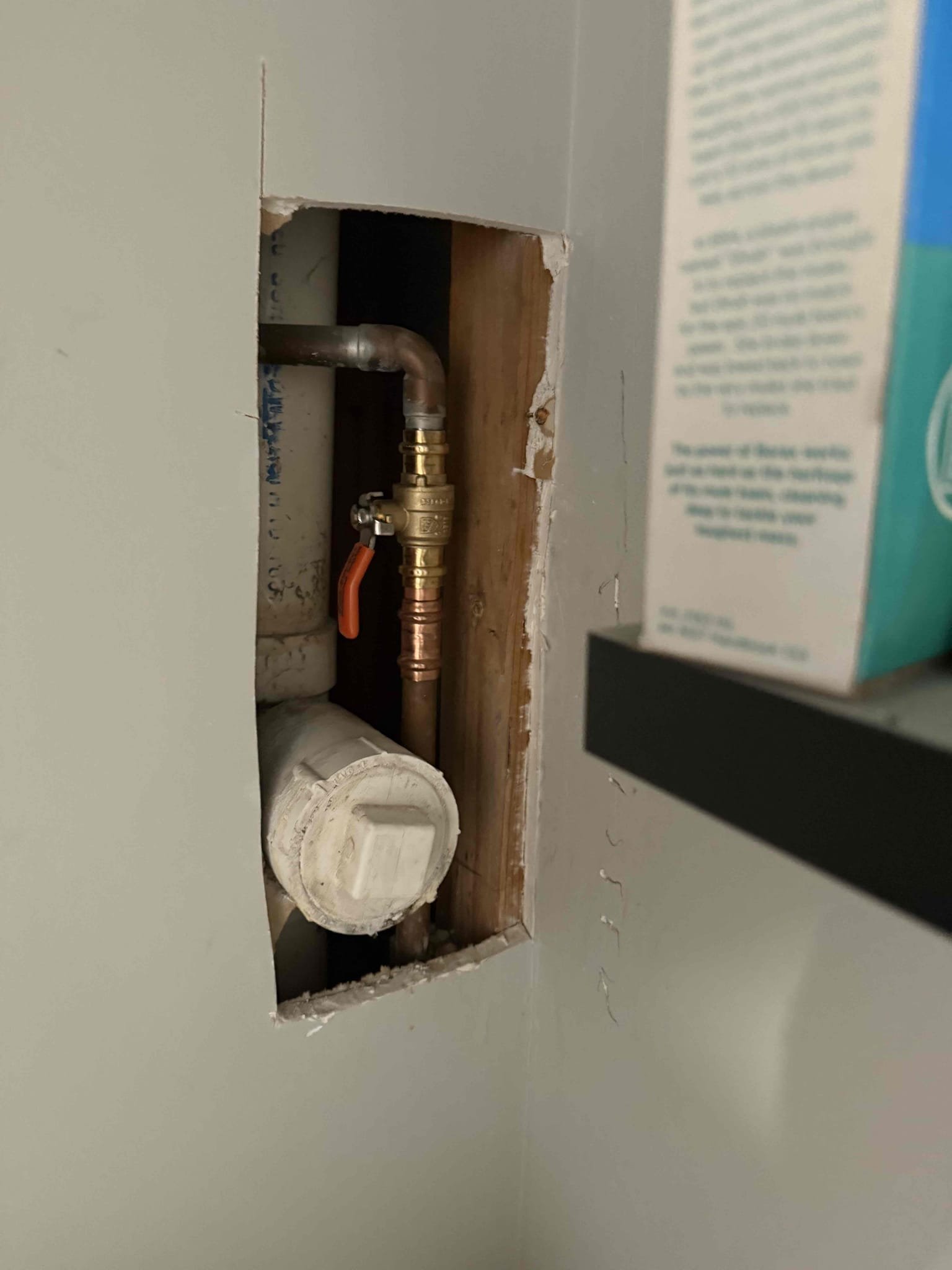 Arrived on site customer stated that they have an issue with the tub spout and shower head running at the same time since they remodeled the bathroom and would like to replace main shut off valve. Upon inspection found that the tub spout is ran in pex and the piping is not large enough to keep up with the amount of water flow so it sends it up to the shower head and the main shut off is an older gate valve that leaks. Repiped tub spout in copper and replace main shut off valve with a ball valve tested all work and everything appears to be in working order and there appears to be no leaks at this time. Collected payment.