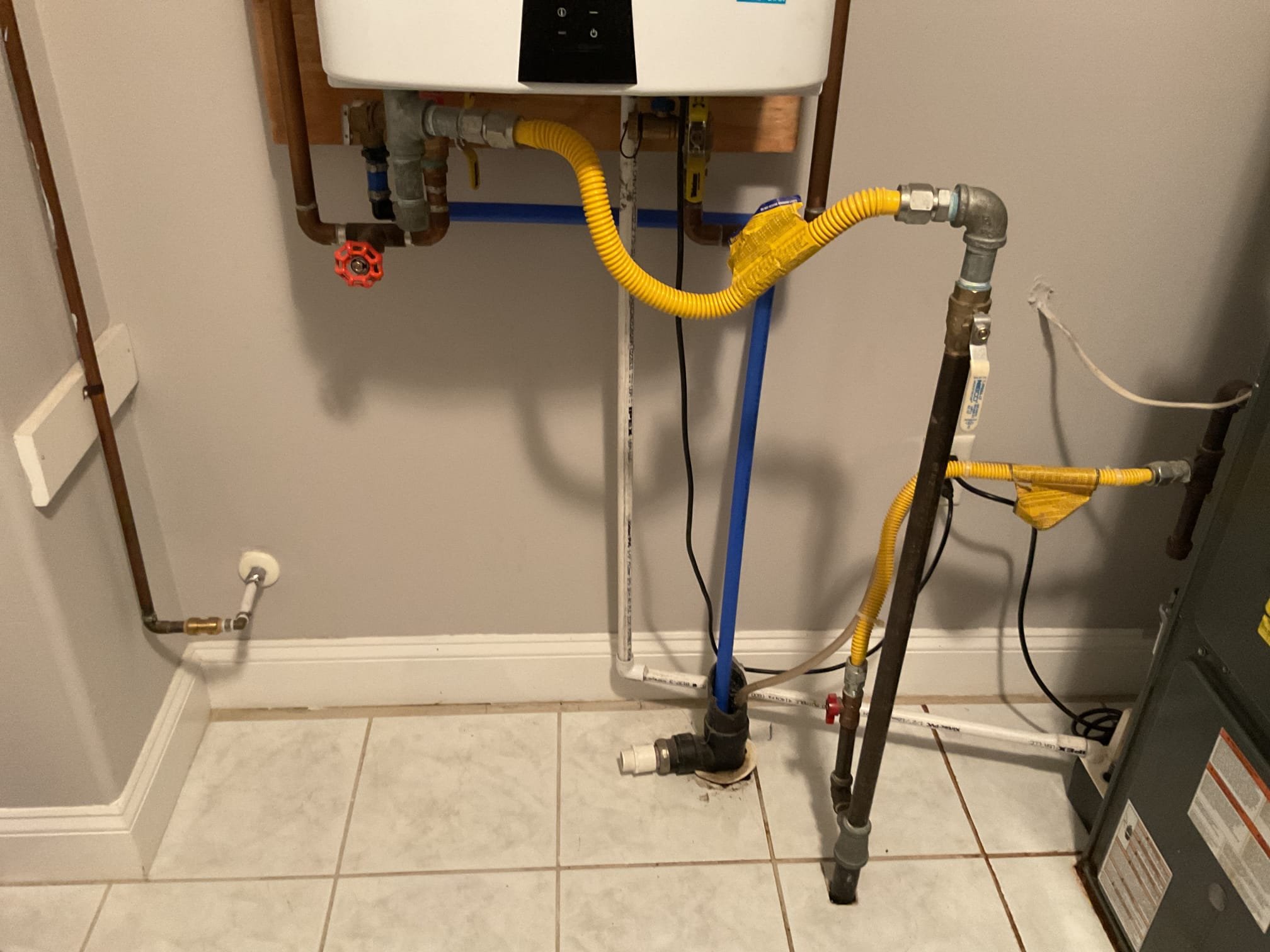 Arrived on site customer stated that they have a mysterious leak in the laundry room. Upon inspection found that the customer is having an issue with their furnace and the leak is coming from what appears to be the blower motor unsure so recommend customer to contact qualified hvac company. Recommended Atlantic air systems. Upon inspection also found that customer has a Navien tankless and it has never been serviced recommend maintenance and or installing a water conditioner on the cold water inlet side. This filter last approximately 9-12 years and removes calcium and magnesium molecules in the water that create hardness which is one of the #1 issues that can cause failure of the unit. The condensate line runs directly into the crawlspace. Recommend installing new pvc line and condensate pump and running it to the pump that pumps out into the sanitary sewer. Gave options and customer would like to