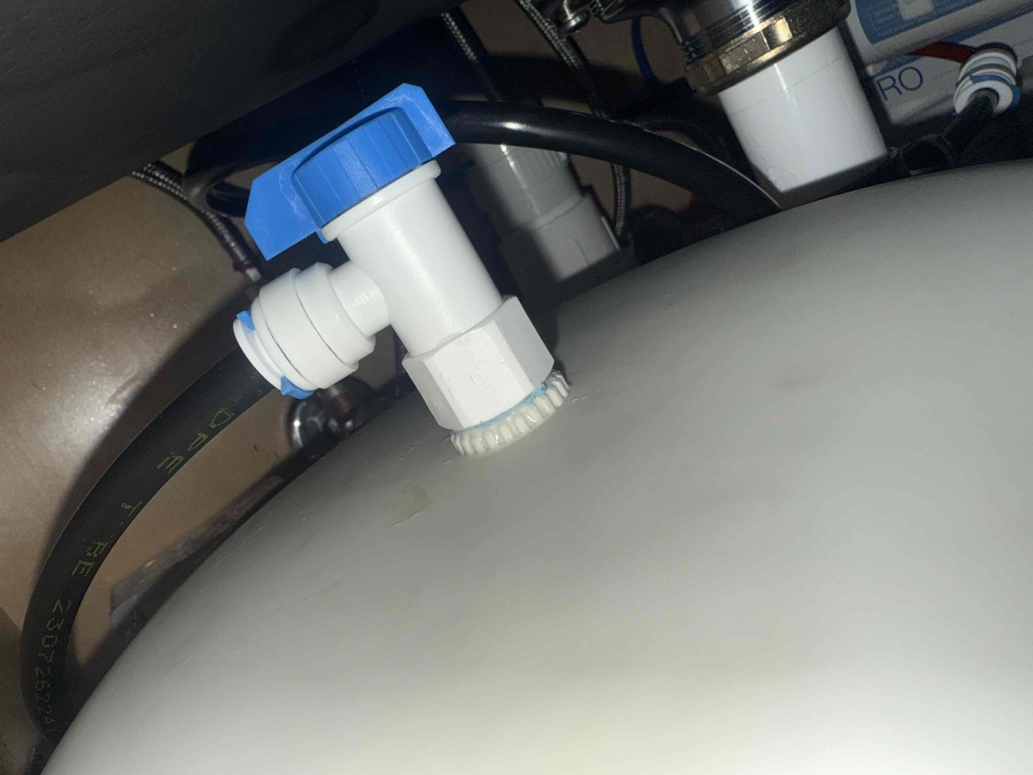 Went back to customer home for leaking toilet on tank just installed. Was leaking from tank valve. Removed and added tape and pipe dope and tightened. Let tank fill all the way up. There are no leaks at this time.