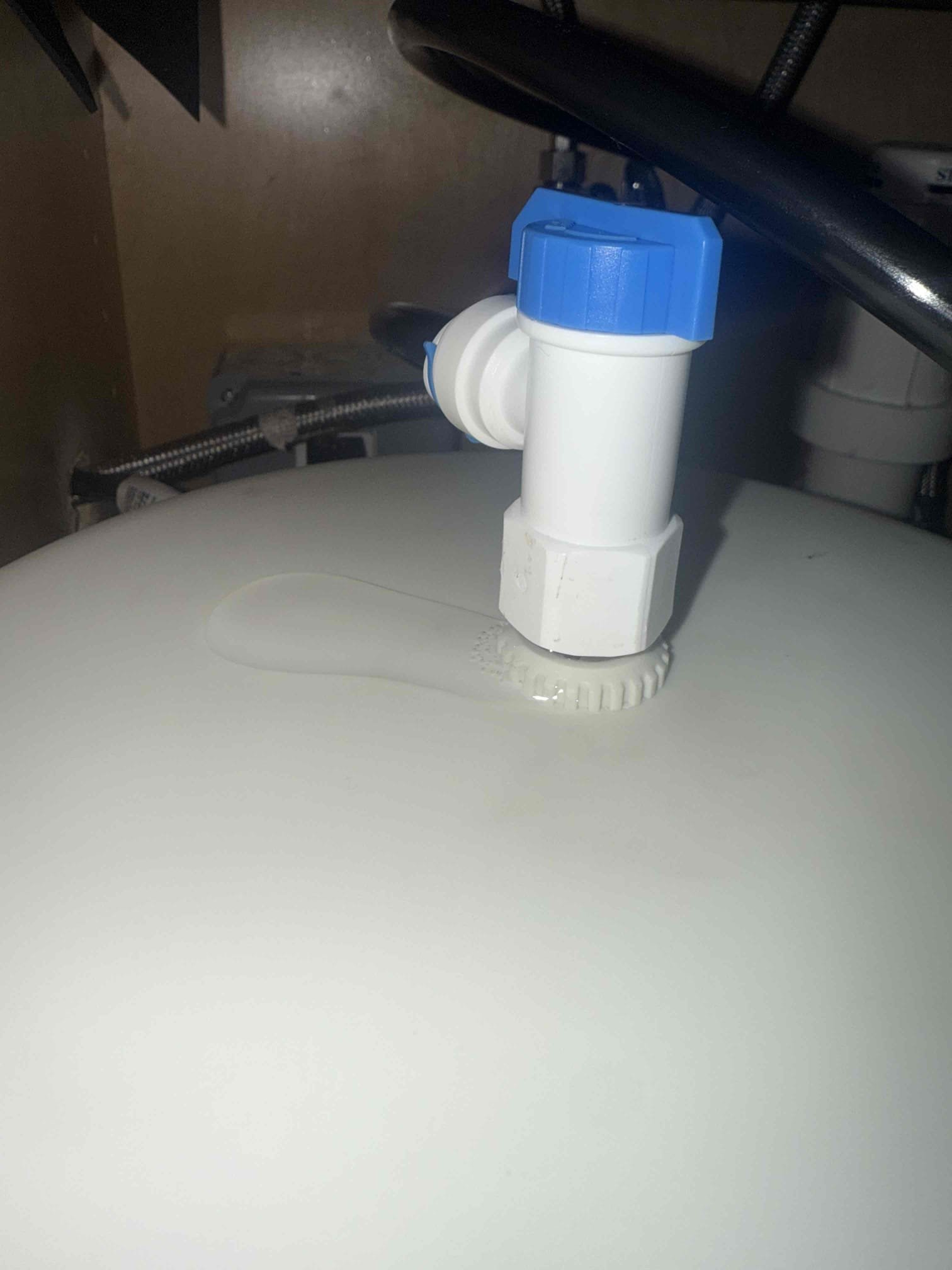 Went back to customer home for leaking toilet on tank just installed. Was leaking from tank valve. Removed and added tape and pipe dope and tightened. Let tank fill all the way up. There are no leaks at this time.