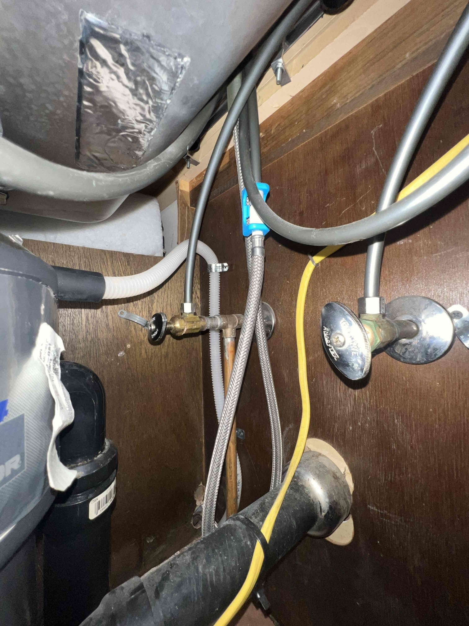 Arrived on site client stated they would like to have us install there customer supplied kitchen faucet. Upon inspection I noticed the hot side valve under the sink was hard to turn as well as the dishwasher valve. Found an old gate valve for the main as well. Offered to replace 3 valves under the sink as well as the main. Client would like to just install the faucet today. Installed faucet and checked for leaks. There are no leaks at this time. 