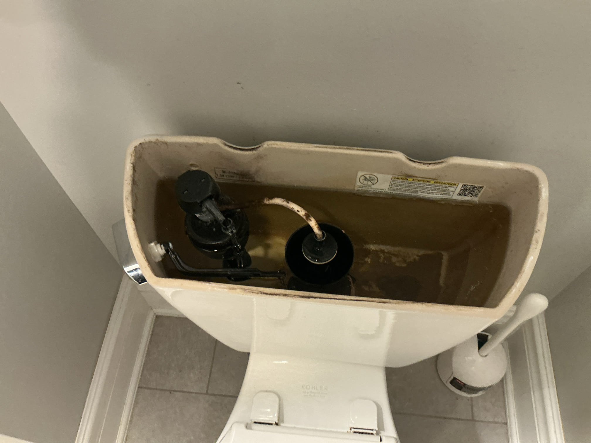 Arrived to the home, client states that periodically their existing Kohler toilet will run and then shut off, at first glance, I diagnosed this issue as failing parts inside the toilet. The toilet is approximately 10years old and the parts on it are original. I provided options and the client would like to go through with the rebuild at this time.

Disconnected and removed existing fill valve, supply line, and flapper seal from the toilet.
Supplied and installed new fill valve, supply line and direct replacement flapper seal.
Secured all my connections and adjusted height of new fill valve.
Turned valve back on to check for leaks.
There are no leaks at this time.

*Cleaned out pop up assembly in the same bathroom for the client as a one time curtesy.
*Client has declined having me test their water quality at this time.