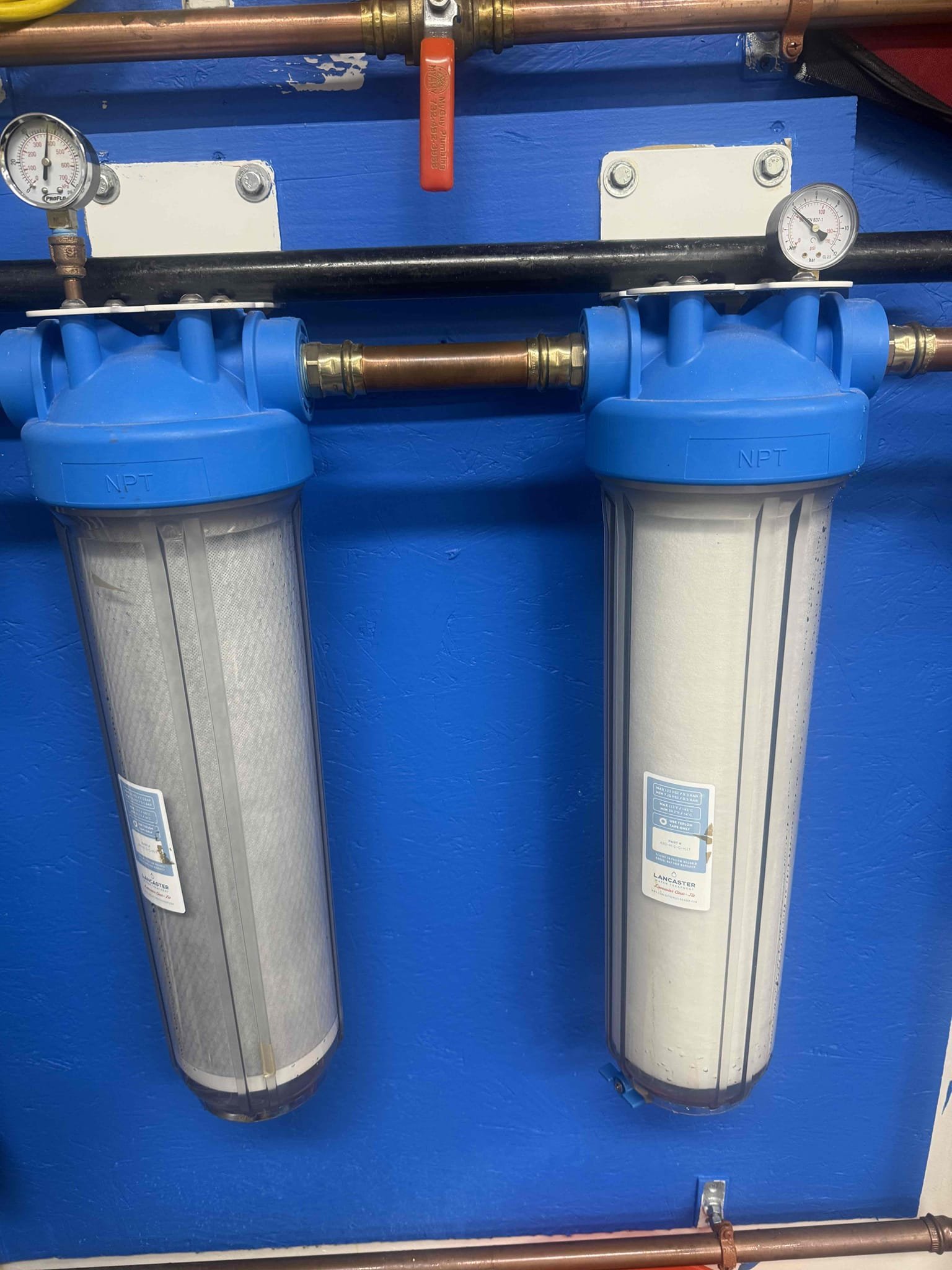 Replace sediment and carbon filters and auger toilet 
Arrived to home to replace filters for big blue. MyGuy supplied and installed big blue carbon and sediment filter, purged and tested for leaks. There are none at this time. We also auger toilet that had light stoppage. Work complete. Mail hard copy of receipt 