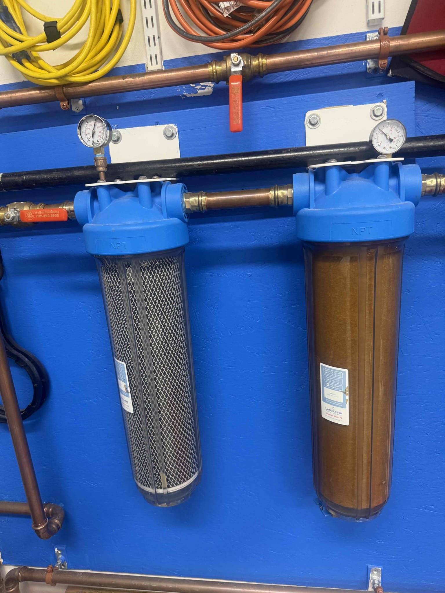 Replace sediment and carbon filters and auger toilet 
Arrived to home to replace filters for big blue. MyGuy supplied and installed big blue carbon and sediment filter, purged and tested for leaks. There are none at this time. We also auger toilet that had light stoppage. Work complete. Mail hard copy of receipt 