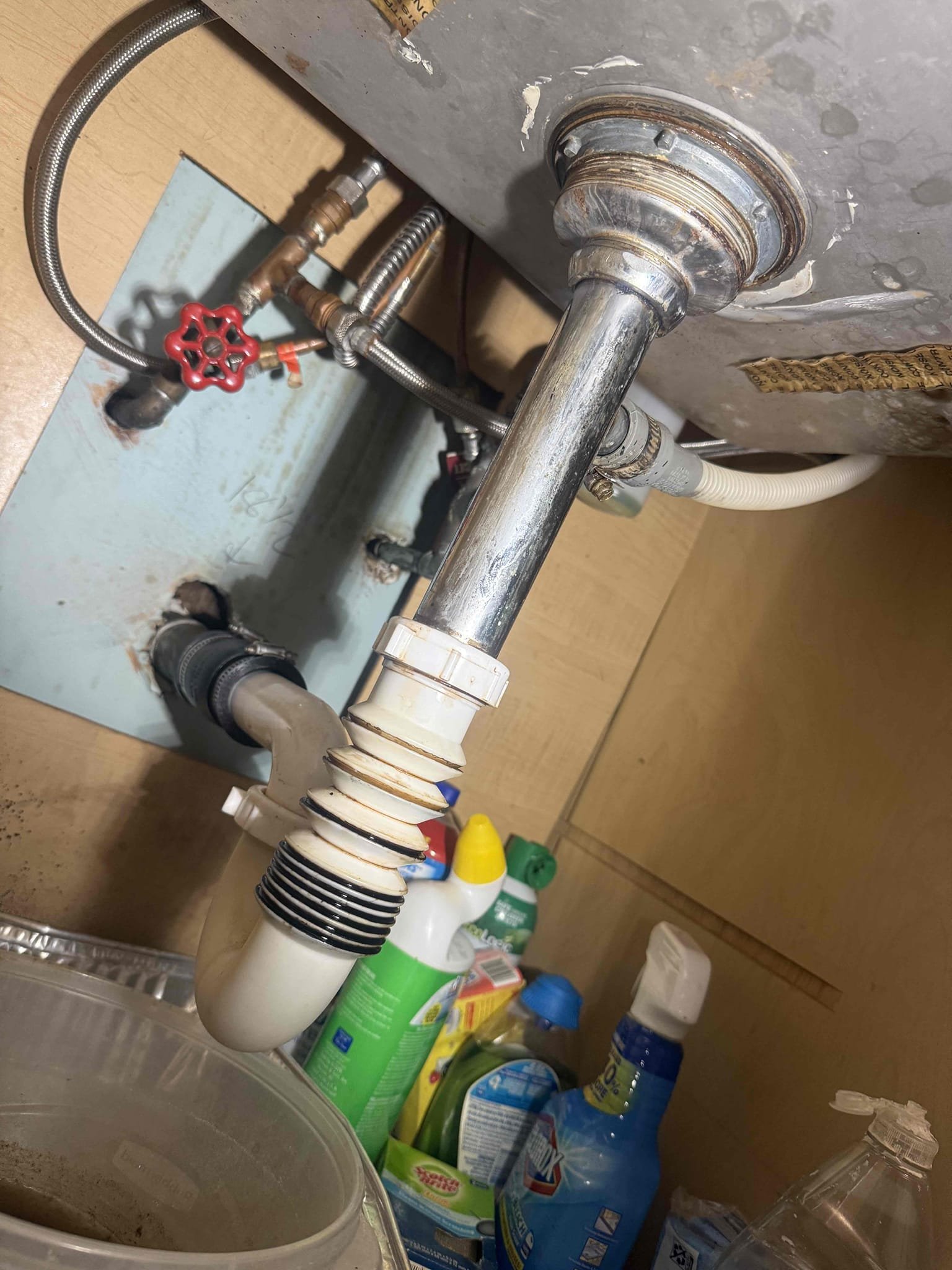 Complete rebuild under kitchen sink, one shut off valve, customer supplied kitchen faucet, new toilet, new main shut off valve with membership 
Arrived to home for customer supplied faucet. Upon inspection found broken faucet and leaking drainage. Customer also had old toilet that would run if handle wasn’t jiggled after flushing. Today MyGuy supplied and installed new toilet all new drainage shut off valves customer supplied faucet and new main shut off valve and tested for leaks there are none at this time.