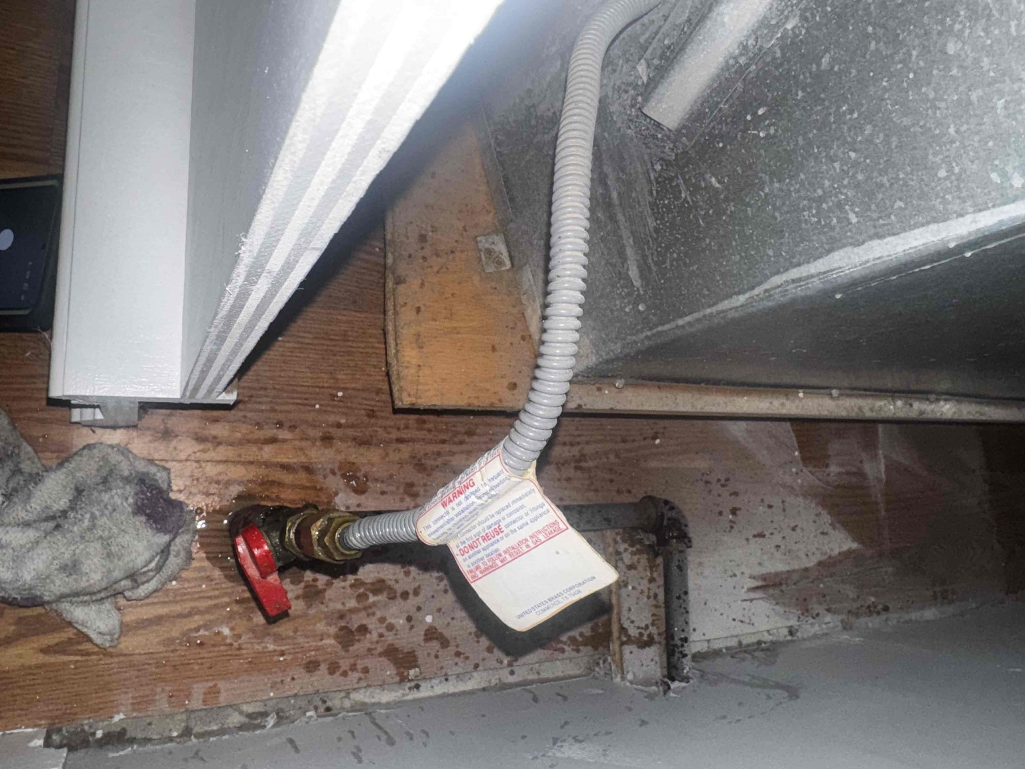 Arrived to the home, client had recently just purchased this home and are currently moving their stuff in. There is an existing ventless gas fireplace that the client had a company come out to clean it and they stated that there is a leak. I turned the gas cock on and discovered that there is a pinhole leak in the really small, appliance sized gas flex. I advised to the client that this flex may need to be ordered due to the sizing of the flex. I provided options and client will reach out to us with their decision on what they would like to do going forward.