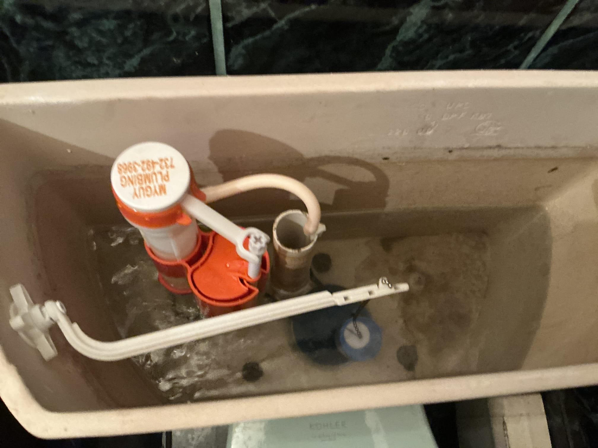 -Disconnected and removed existing disposal from kitchen 
-Supplied and installed new basketball strainer and tubular drained under kitchen sink 
-Secured all connections and pressure tested bathroom sink to check for leaks 
   No leaks at this time 

-Supplied and installed new fill valve, supply line and flapper for existing Kohler toilet 
- Adjusted height on new fill valve, flush toilet numerous times to check for leaks and proper flush
    No leaks and toilet is working properly at this time 

-Installed customer supplied vanity and faucet
-Supplied new shutoff valves and supply lines for new vanity 
-Secured vanity to structure 
-Made up drainage and pressure tested sink to check for leaks 
     No leaks at this time 

*Customer is now a member.
*Full warranty on all parts supplied by MyGuy Plumbing, no warranty on customer supplied parts.