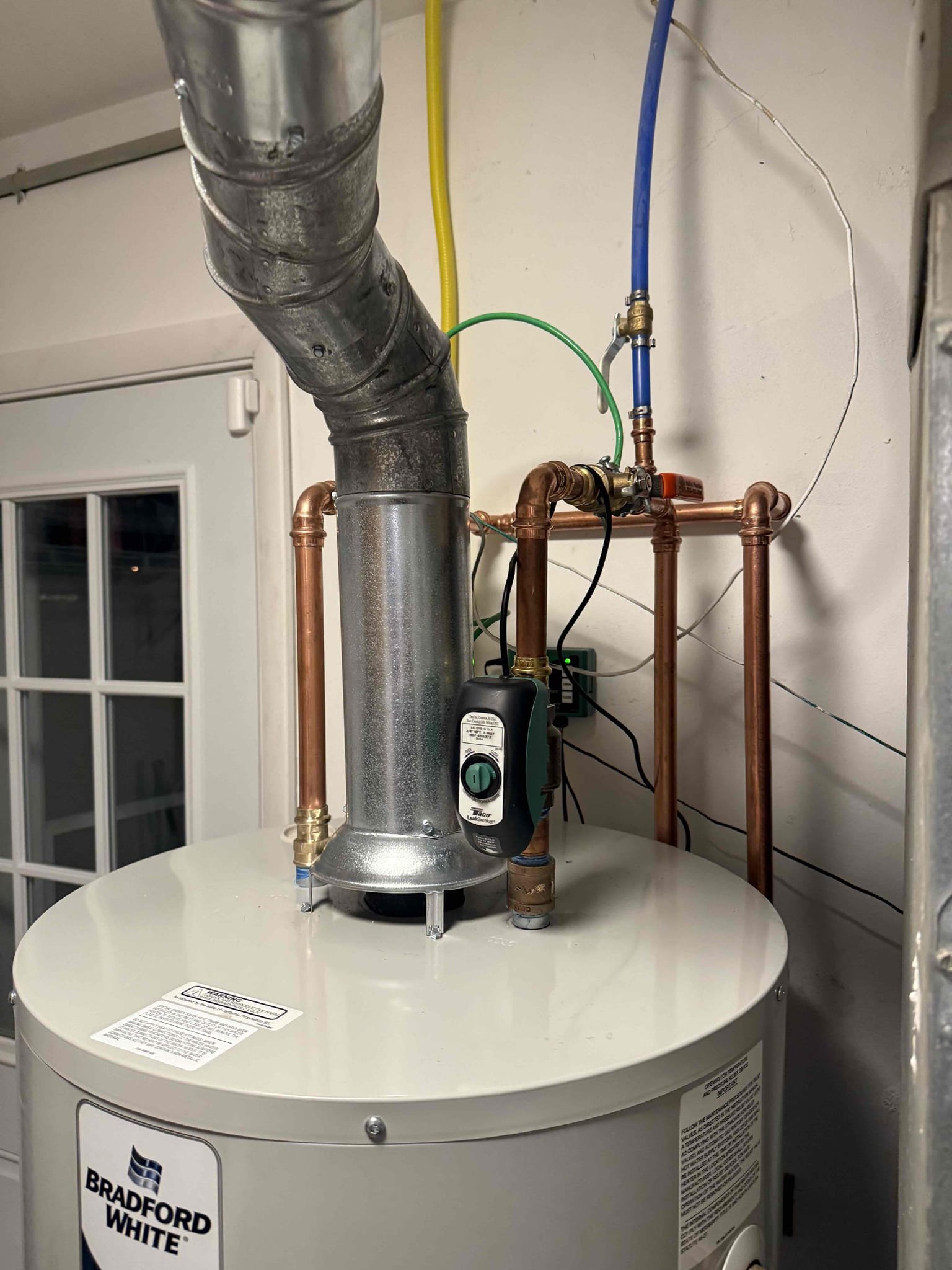 New 50 gal water heater, pan and drain, taco leak breaker, customer supplied kitchen faucet with membership 
Arrived back to home to complete work. New water heater install with leak breaker and pan. Water heater is up to code and all connections have been made. Tested for leaks and there are none at this time.