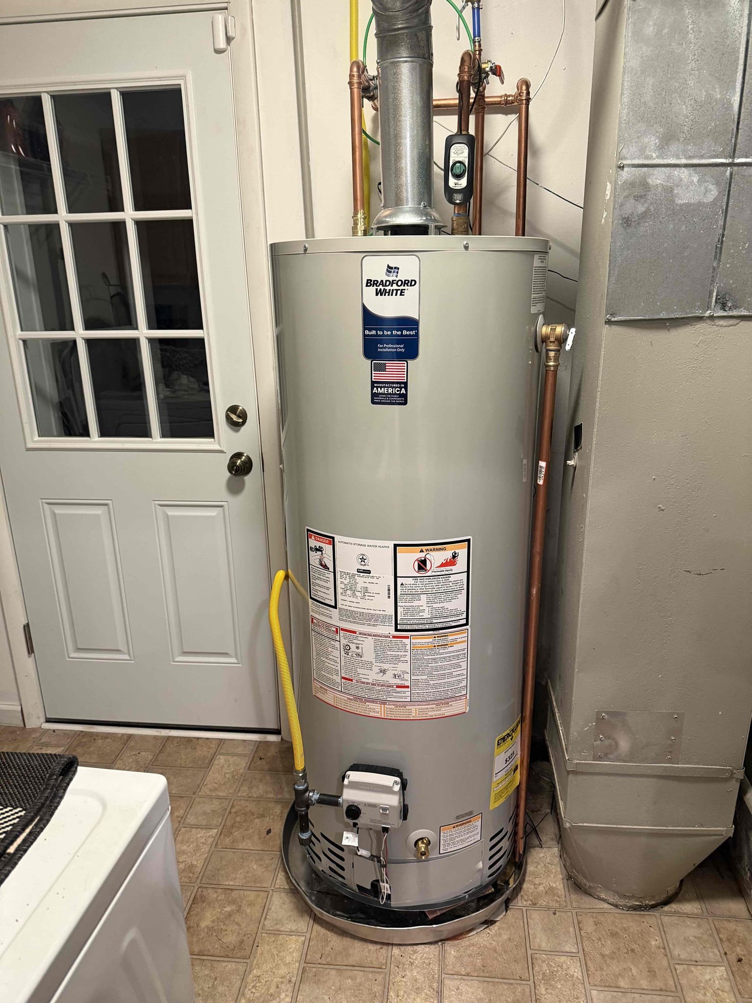 New 50 gal water heater, pan and drain, taco leak breaker, customer supplied kitchen faucet with membership 
Arrived back to home to complete work. New water heater install with leak breaker and pan. Water heater is up to code and all connections have been made. Tested for leaks and there are none at this time.