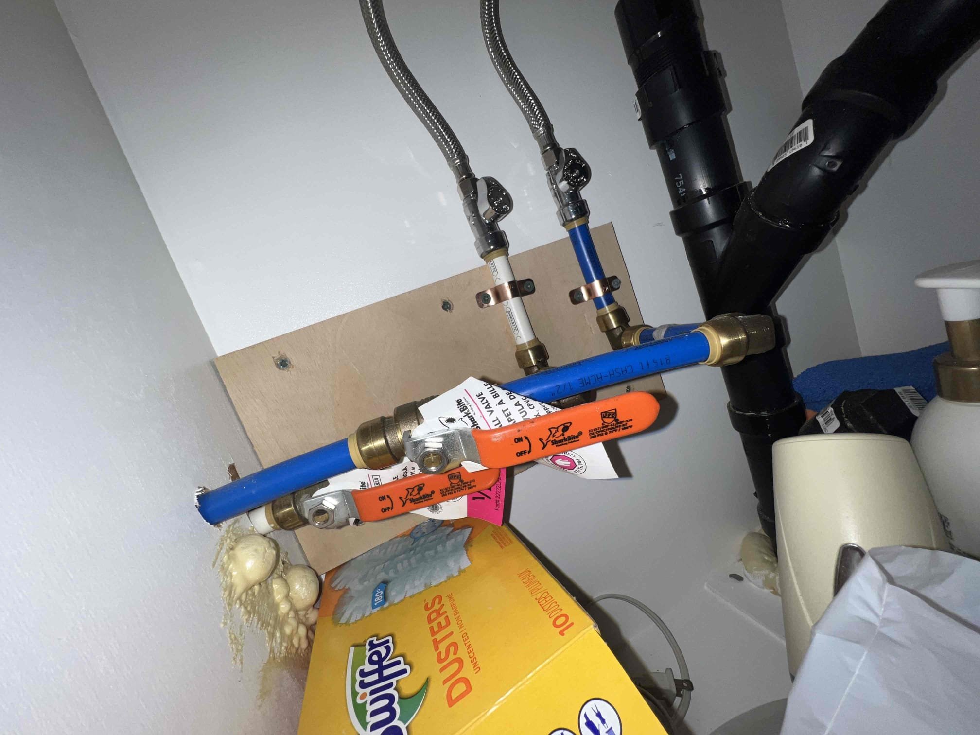 Pressure 75

Arrived on site to perform plumbing inspection. Upon inspection I found multiple sharkbite fittings underneath the kitchen and lav sinks. Recommend removing all sharkbite fittings and sharkbite valves. Also found that underneath the hallway lav sink the piping is done wrong and is Backpitched. Left estimates to