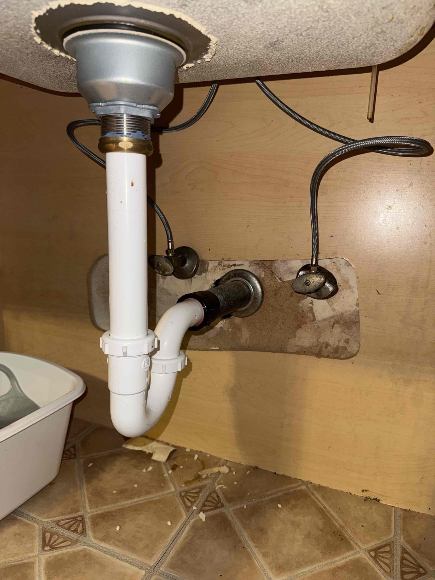 Arrived on site customer stated that they had a leak in their crawlspace. After inspecting we found that the drain line for the kitchen sink is leaking, to access pipe MyGuy plumbing will have to cut option a section of Sheetrock to access drain pipe and repipe into the crawlspace, while inspecting we also found that the nut for the faucet is cracked, and the shutoff valves for the faucet do not work, MyGuy plumbing gave customer options to repair all issues. Customer will call us when they are ready to move forward with an estimate. 