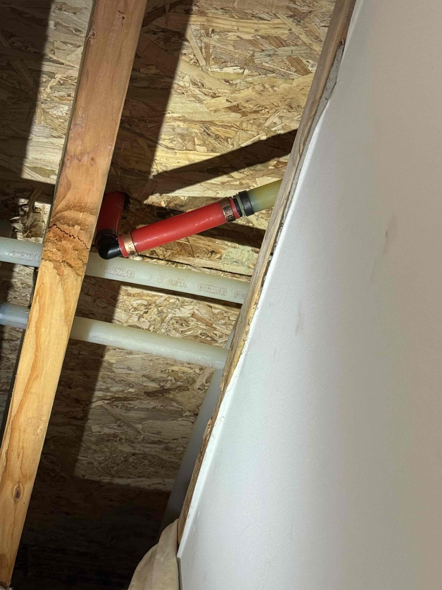 Arrived on site customer stated that they had a leak in the ceiling. After inspecting we cut open the ceiling and found it was the hot line for the water Heater. MyGuy plumbing presented options to rectify work. Customer would like to move forward with the work, MyGuy plumbing cut out pipe and ran a new line of pex. After all work was completed, MyGuy plumbing tested for leaks, at this time there are no leaks present everything is working as should.