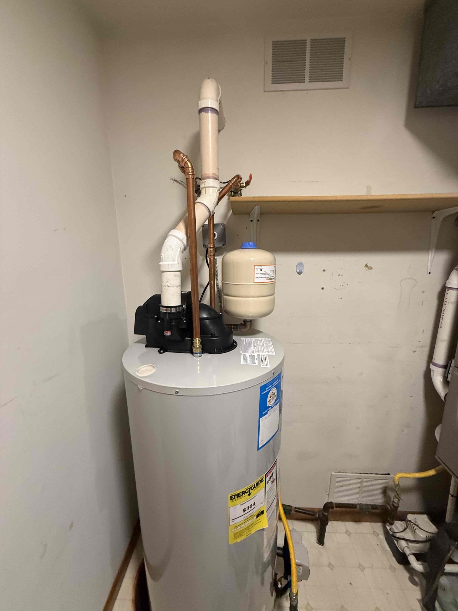 Arrived on site customer stated that the water heater we installed was leaking. After inspecting we found that the expansion tank in the crawl space has failed, MyGuy plumbing gave customer options to remove expansion tank in the crawl space, and relocate it on the cold side of the water heater. Customer would like to move forward, after all work was completed MyGuy plumbing tested all work for leaks. At this time their are no leaks found, everything is working a should.
