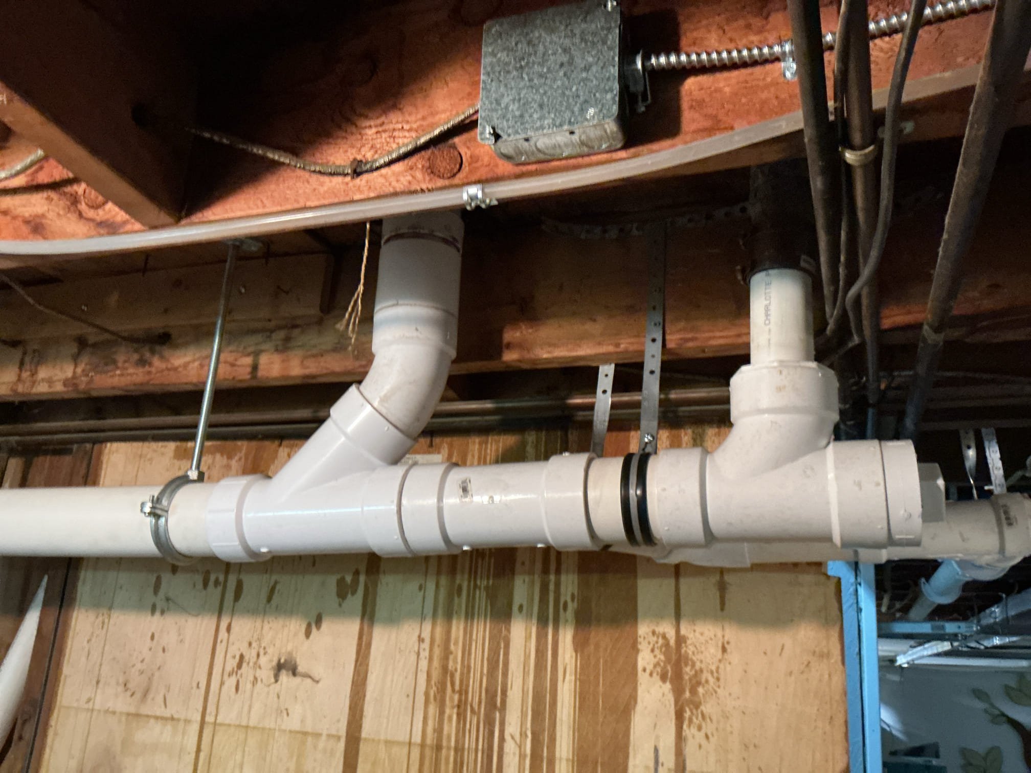  Upon arrival met with Stacy who brought us down to the basement. Bunch of illegal fernco couplings all over that have failed causing the drain piping to fall and sag everywhere. We will be removing all of the copper ,cast iron and galvanized drain piping and replacing with new pvc. 

Kitchen sink - installing new stainless steel drop in sink with new Moen Arbor pull down kitchen faucet. Replacing 3 emergency stops under the sink as well. 2 - hot for faucet and dishwasher. 1- cold for faucet.
New basket strainer and drainage including a new Studor vent to properly vent this kitchen line, and reconnecting to existing dishwasher discharge and copper water supply line. Routing the dishwasher discharge in the best possible better manner. Matching soap dispenser installed to match the faucet. New 1-1/2 pvc drain line will also be installed from the kitchen sink across the basement to where it will connect to the building drain. Proper hangers and cleanouts will be added where needed. Stacy 