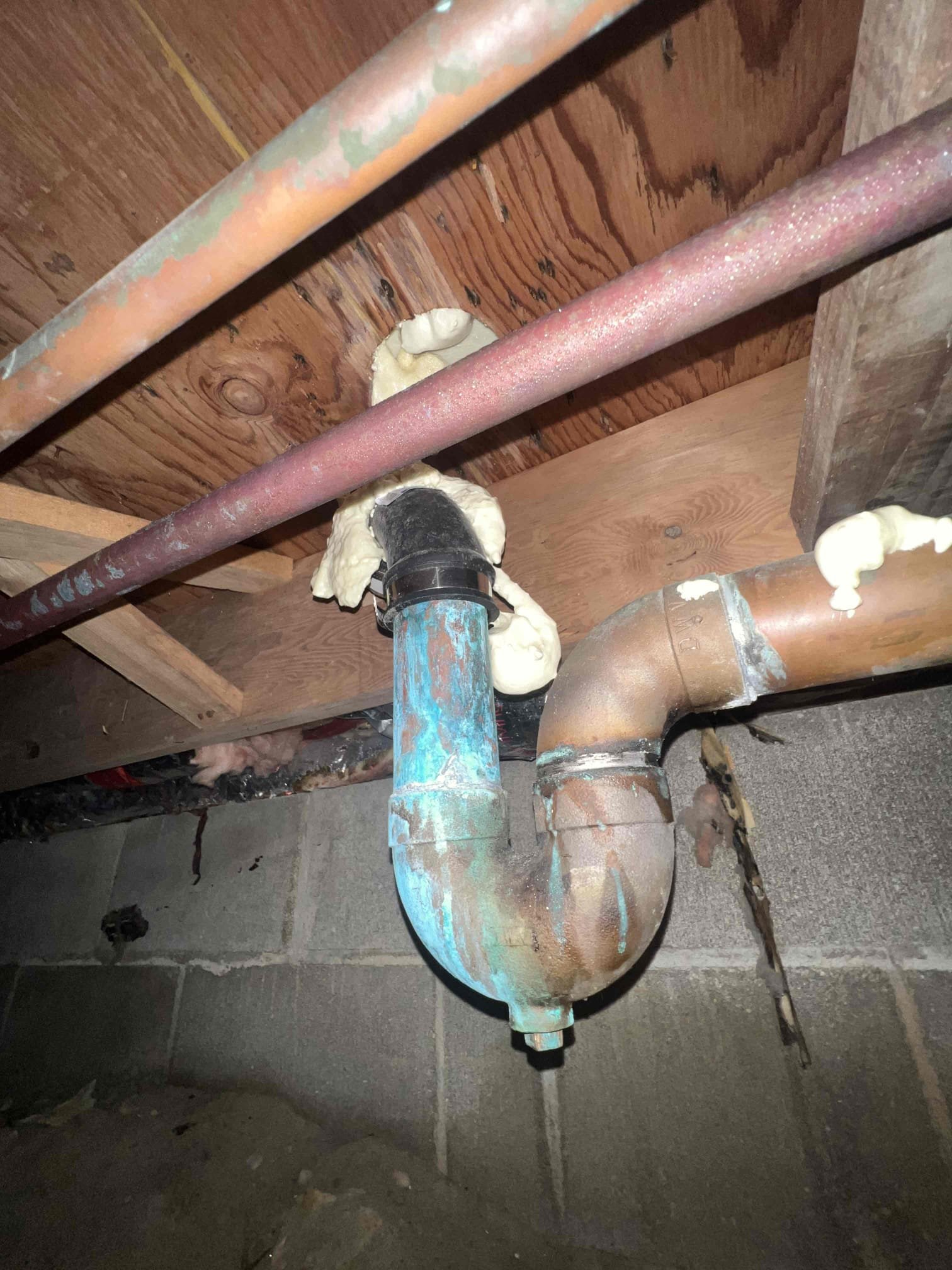 Arrived on site client stated their toilet was leaking at the base. Upon inspection in the crawlspace client has a led bend and toilet is leaking when flushed in the crawlspace. There is also a trap for the shower that appears to be leaking at one point but is not leaking t the moment and it has a no hub 90 on it. Left options to cut out and replace it with pvc. Customer would like All States Restoration out for thier peace of mind then will call back to have us perform work. Will credit Visual Diagnostic towards work.