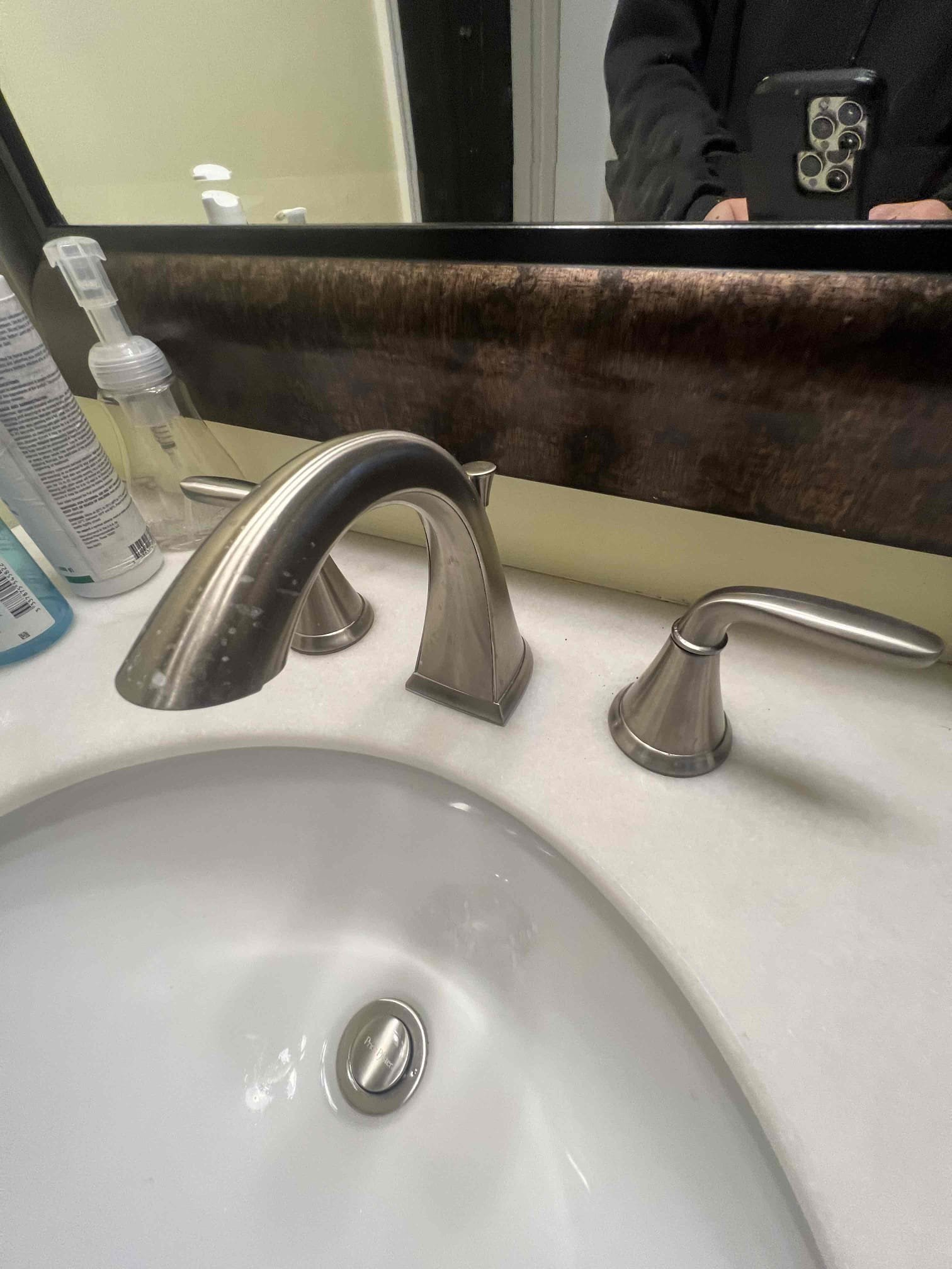 Arrived on site clients states he has a sewer smell near the downstairs bathroom and thinks it could be the toilet. Upon inspection toilet is very sturdy and there does not appear to be any leaks from the base of the toilet or in the crawlspace area. Client states that he gets the sewer smell only once in a while. He also would like for us to replace his current widespread lav faucet upstairs. Cold side handle is hard to turn and underneath appears to be very corroded and rusted. Took a deposit for the widespread lav faucet and we will return another day to install faucet.