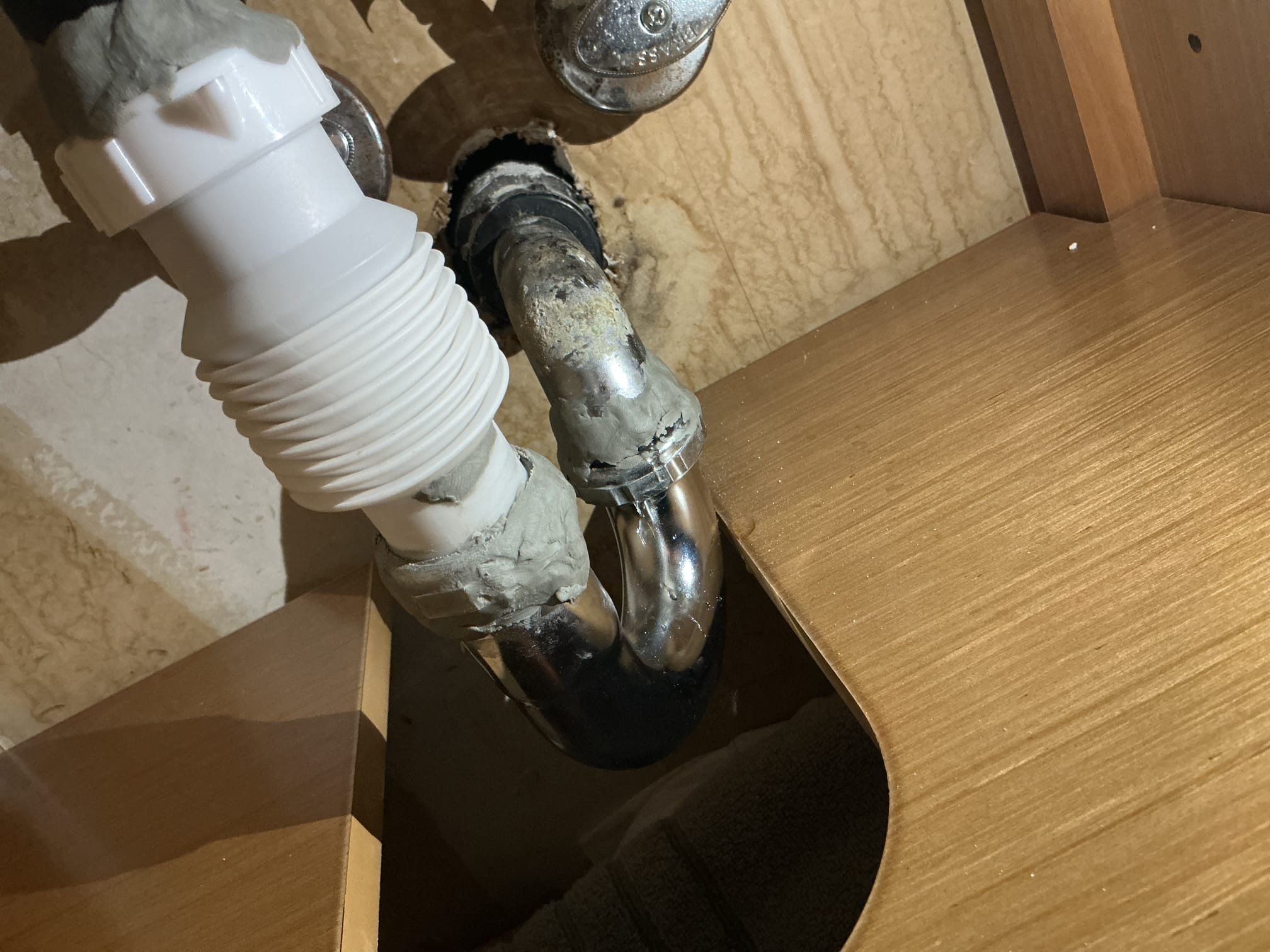 Upon arrival customer stated they had a handyman install vanity and they have had a leak ever since. MyGuy assessed situation and found the trap was broken and was patched using plumbers putty. MyGuy created options to replace two items under lav sink to remedy issue. Customer decided to move forward without membership. After work was complete we tested for leaks, there are none at this time. Customer also would like an estimate to replace tub in the future. I advised client to call and have our remodel tech come out to give an accurate estimate.