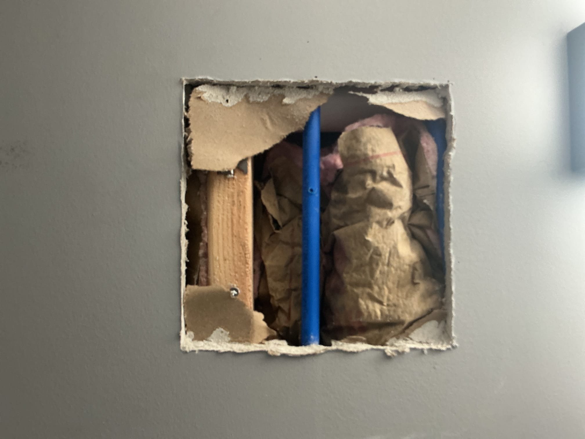 Hardness 5
PH 8.0
Chlorine 1.0ppm
Pressure 60psi

Arrived to the home, client states they were going to hang up shelving in their bathroom above the toilet and they hit a water line in the wall resulting in a leak, water is currently off to the home. I provided options and client would like to go through with the repair.

Demo small portion of Sheetrock.
Exposed broken water line.
Cut out pinhole leak.
Supplied and installed new fittings.
Secur3 my connections and turned the water back on to the home to check for leaks.
There are no leaks at this time.