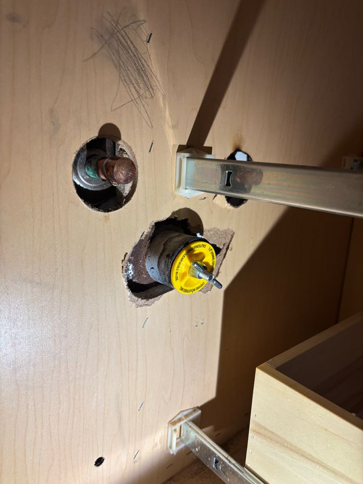 Cut and capped waterlines underneath the vanity. Whiting, NJ 08759