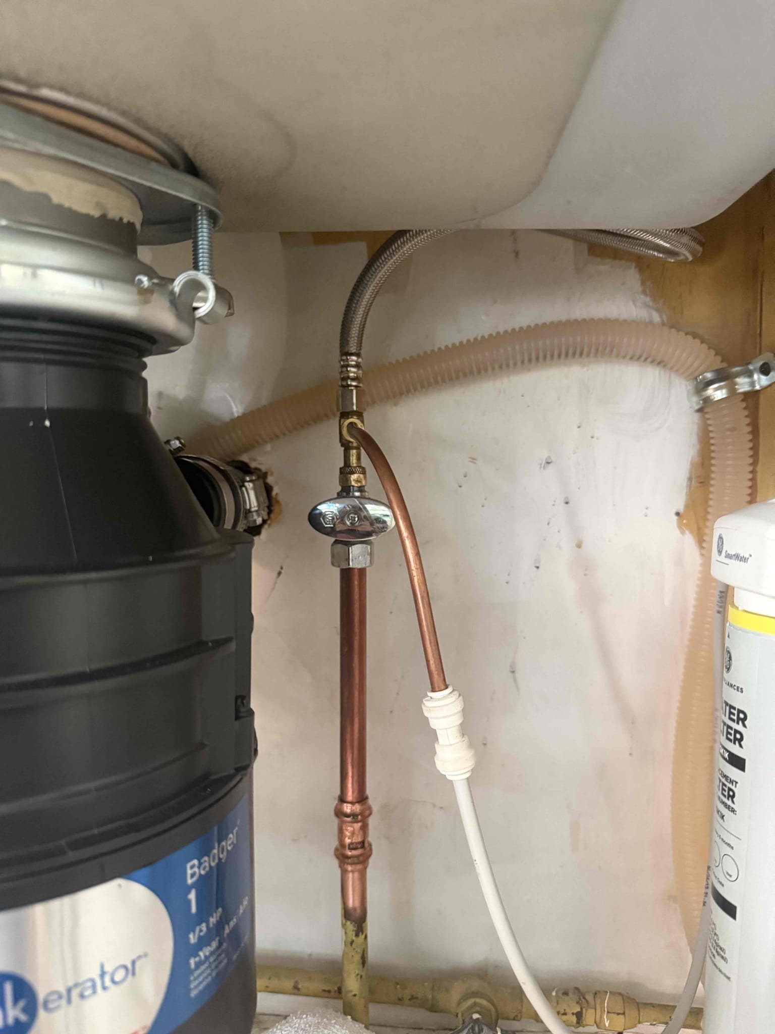 Arrived on site customer stated that they had a leak on the cold line of the kitchen sink. After inspecting we found that there is a leak on one of our connections from the previous time we were here. Under warranty, MyGuy plumbing repaired leak. After all work was completed, MyGuy plumbing tested all work for leaks. At this time their are no leaks found everything is working as should 