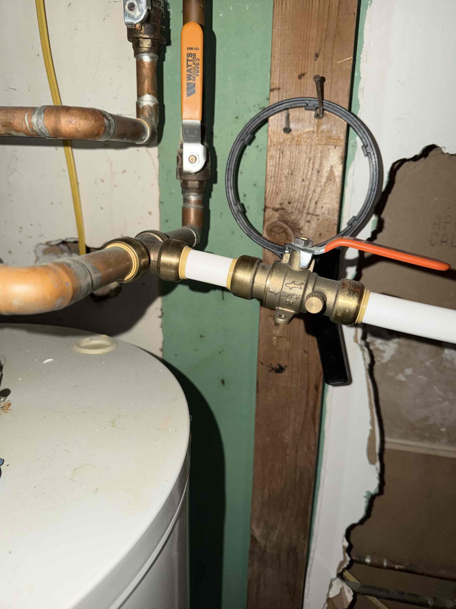 Arrived to the home, client states they are in the process of selling the home, the existing pressurized vacuum breaker for the irrigation system froze and broke causing a flood outside the home. The shut off valve for the sprinkler system is located above the water heater. While in the utility room I have located other plumbing issues, unrelated to what the client has called for. Those issue include, pex piping being use for the tub spout for the bathtub, over a dozen shark bite fittings for the existing whole home carbon filter, lastly, the water filtration system does not have a bypass. I provided options for fixing all plumbing issues or just the issues outside. Client would like to go over the option given and will call us back with their decision. I will credit today’s diagnostic fee towards the cost of the work to be completed.