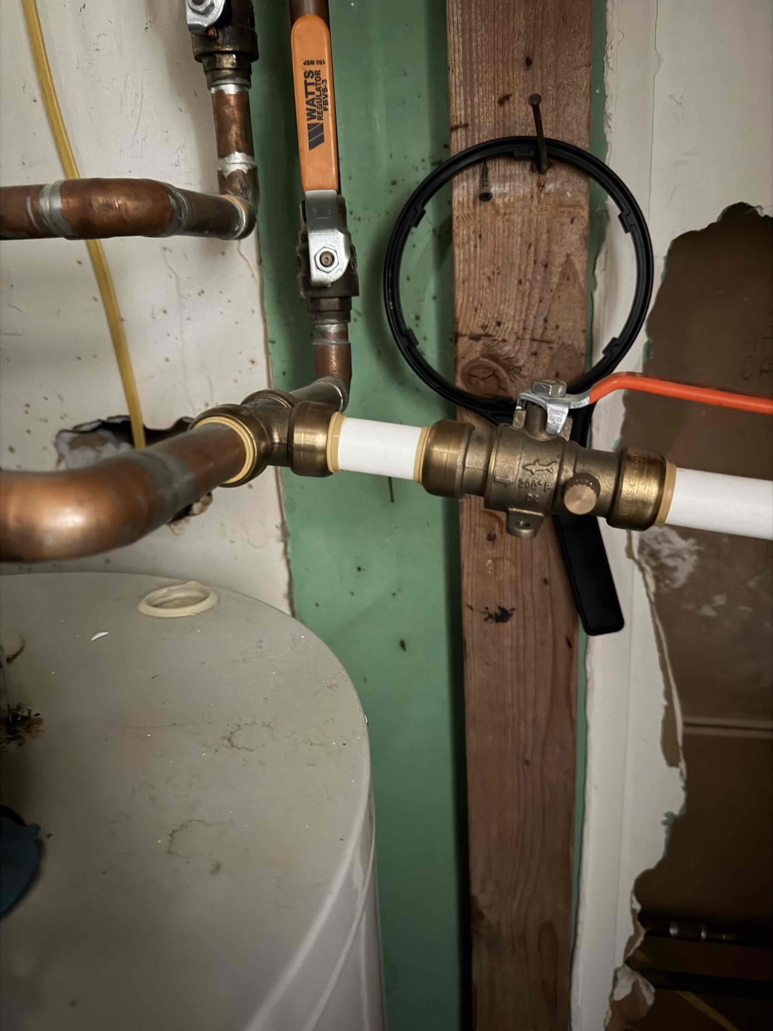 Arrived to the home, client states they are in the process of selling the home, the existing pressurized vacuum breaker for the irrigation system froze and broke causing a flood outside the home. The shut off valve for the sprinkler system is located above the water heater. While in the utility room I have located other plumbing issues, unrelated to what the client has called for. Those issue include, pex piping being use for the tub spout for the bathtub, over a dozen shark bite fittings for the existing whole home carbon filter, lastly, the water filtration system does not have a bypass. I provided options for fixing all plumbing issues or just the issues outside. Client would like to go over the option given and will call us back with their decision. I will credit today’s diagnostic fee towards the cost of the work to be completed.