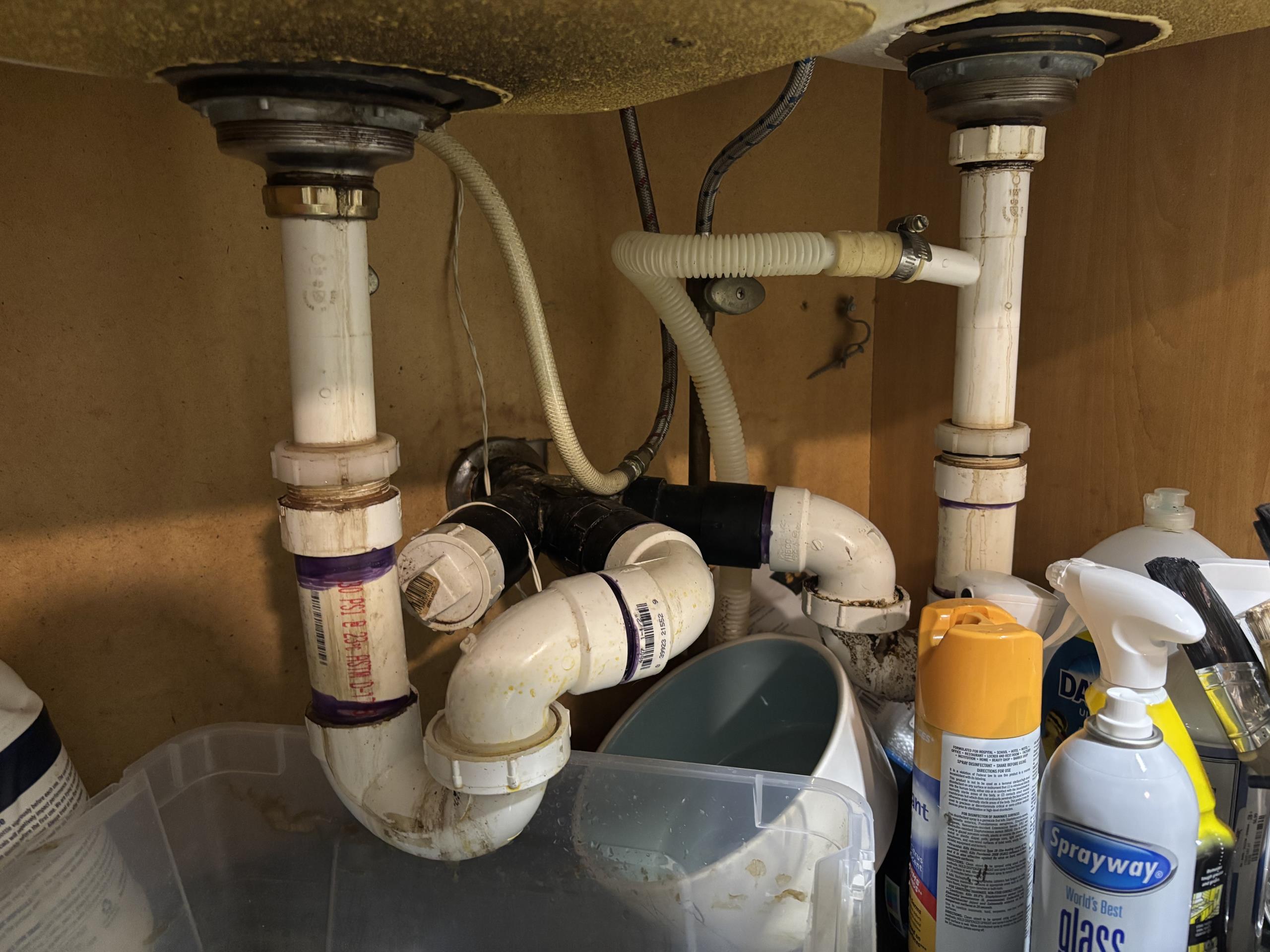 Arrived on site client stated she has a leak under kitchen sink and would like for us to replace the kitchen faucet. Upon inspection both bask strainers were leaking and one of the trap were leaking as well. All of client shutoff valves were old and hard to turn so we offered to replace them as well. Today we replaced 3 shutoff valves, 2 basket strainers, dishwasher tailpiece and trap. Tested for leaks with hot water when done and there are no leaks at this time.