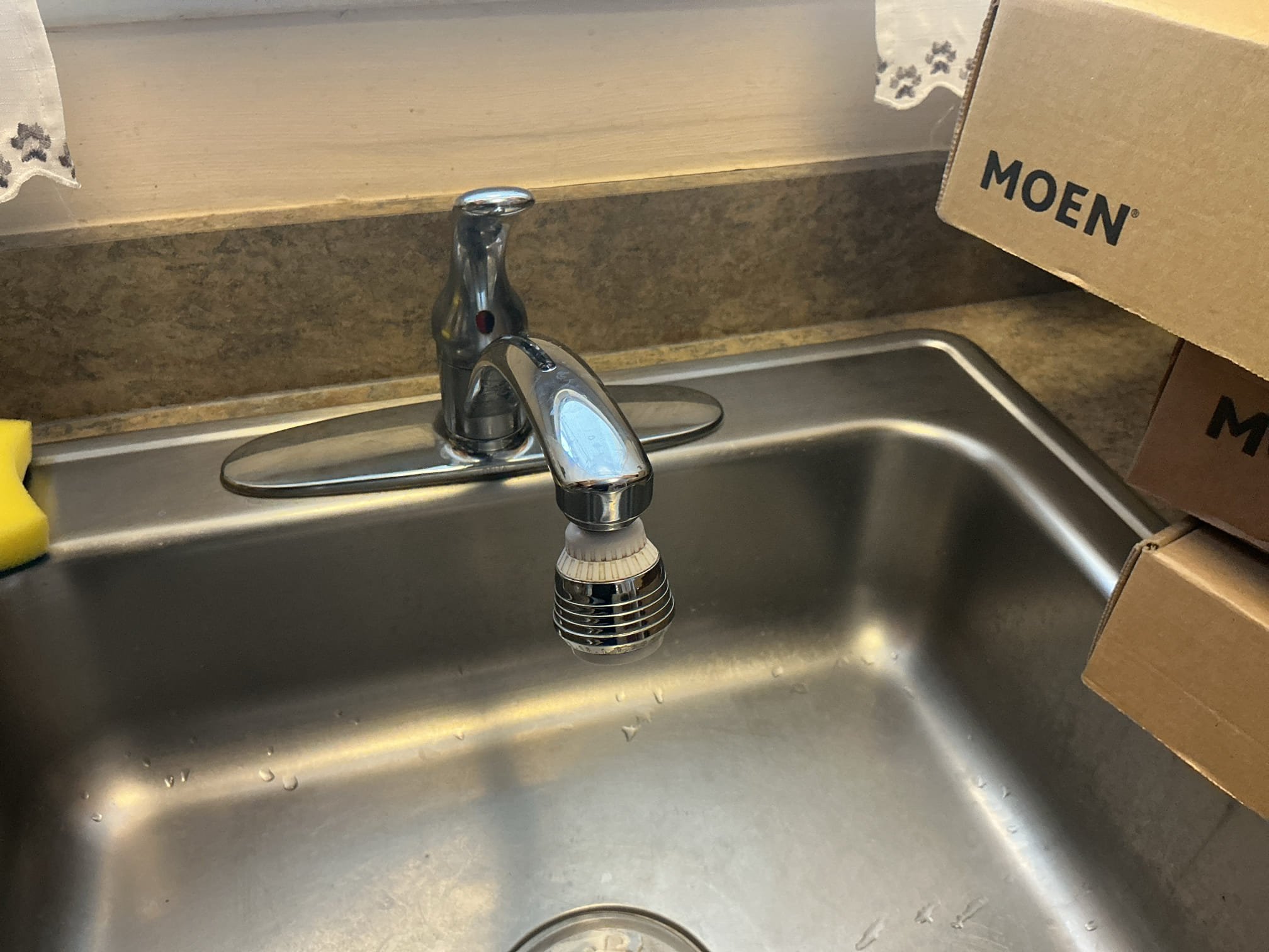 Arrived to the home, client states they have a leaking single handle washing machine valve. After speaking with the client, they also advised me that their kitchen faucet is only a year old but keeps becoming very loose at the. The existing kitchen faucet was purchased from a big box store and is plastic. I provided options to the client and they would like to replace the faucet and washing machine valves.

Turned off the water to the home.
Drained the system down.
Disconnected and removed existing single hand washing machine valve.
Prepped copper piping for new install.
Supplied and installed two new quarter turn boiler drain valves for the client.
Secured my connections and turned the home back on to check for leaks.
There are no leaks at this time.

*Replaced washing machine hoses for client as a one time curtesy.

Disconnected and removed existing kitchen faucet from the home.
Cleaned debris off the sink.
Supplied and installed new single handle Moen kitchen faucet.
Secured faucet 