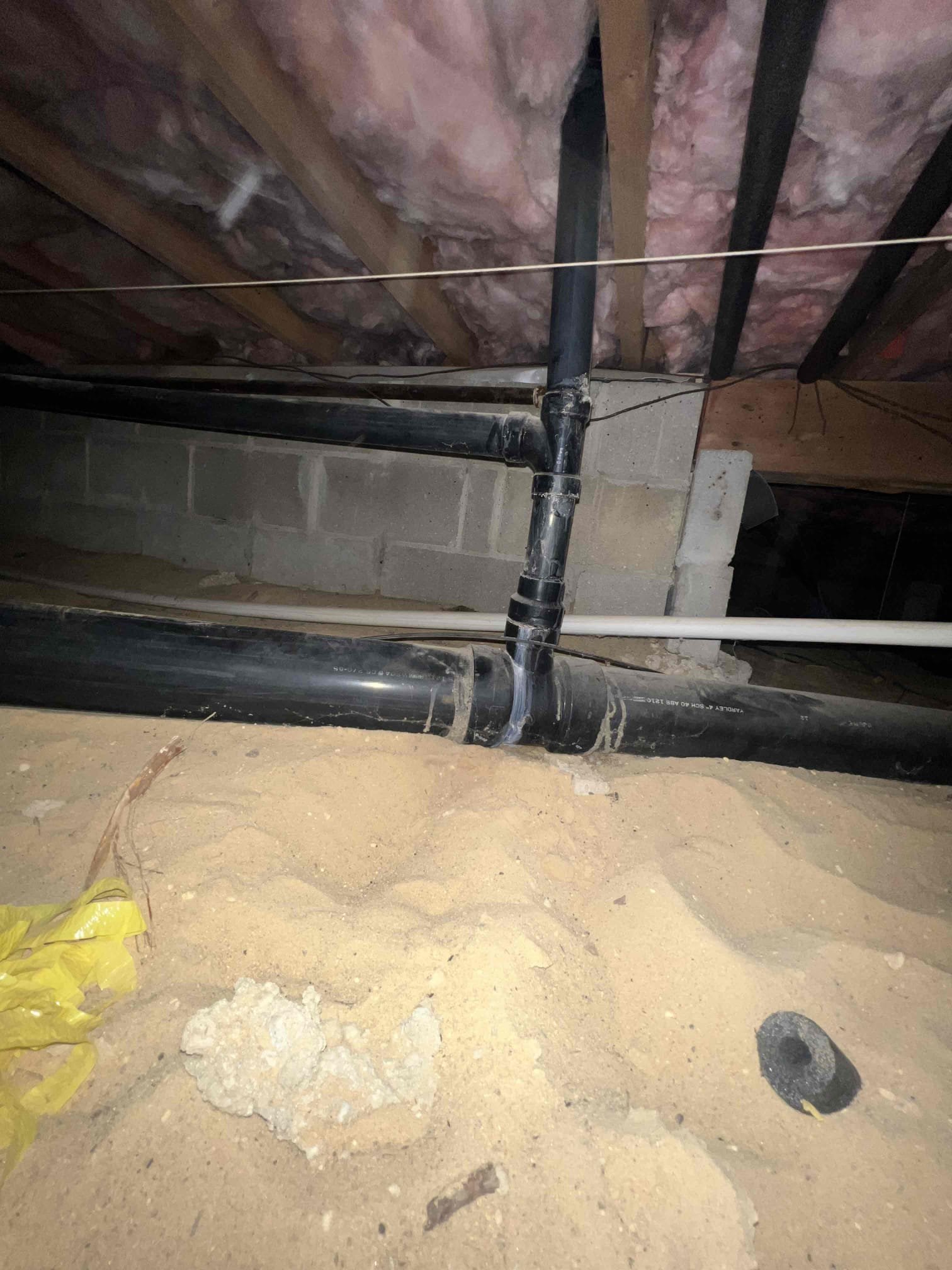 Arrived on site client stated they had a leak at the base of their toilet. When going into the crawlspace to make sure there was no water damage I noticed there was a leak on two different spot on the main. One being for the kitchen where it ties into the main and the other being on the main stack anytime water was being used in the bathroom that wye fitting would leak. Client would like to move forward with the work and we will return another day to perform work.