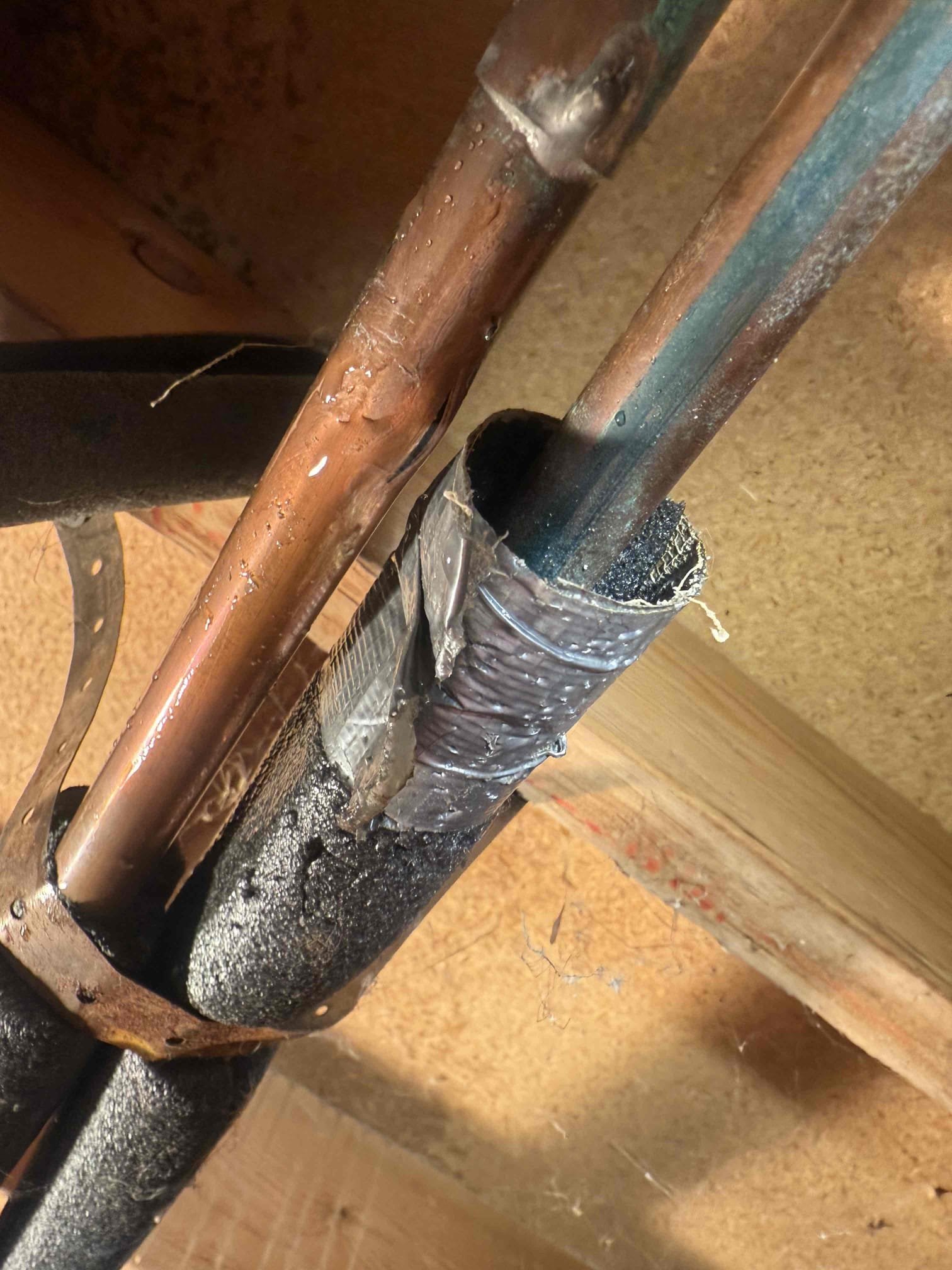 Pipe repair 
Arrived to home for freeze break on copper water line. Upon inspection found split in copper line. MyGuy supplied and installed new piece of pipe and 2 couplings to make connection and repair break. Turned water on to test for leaks, there are none at this time.