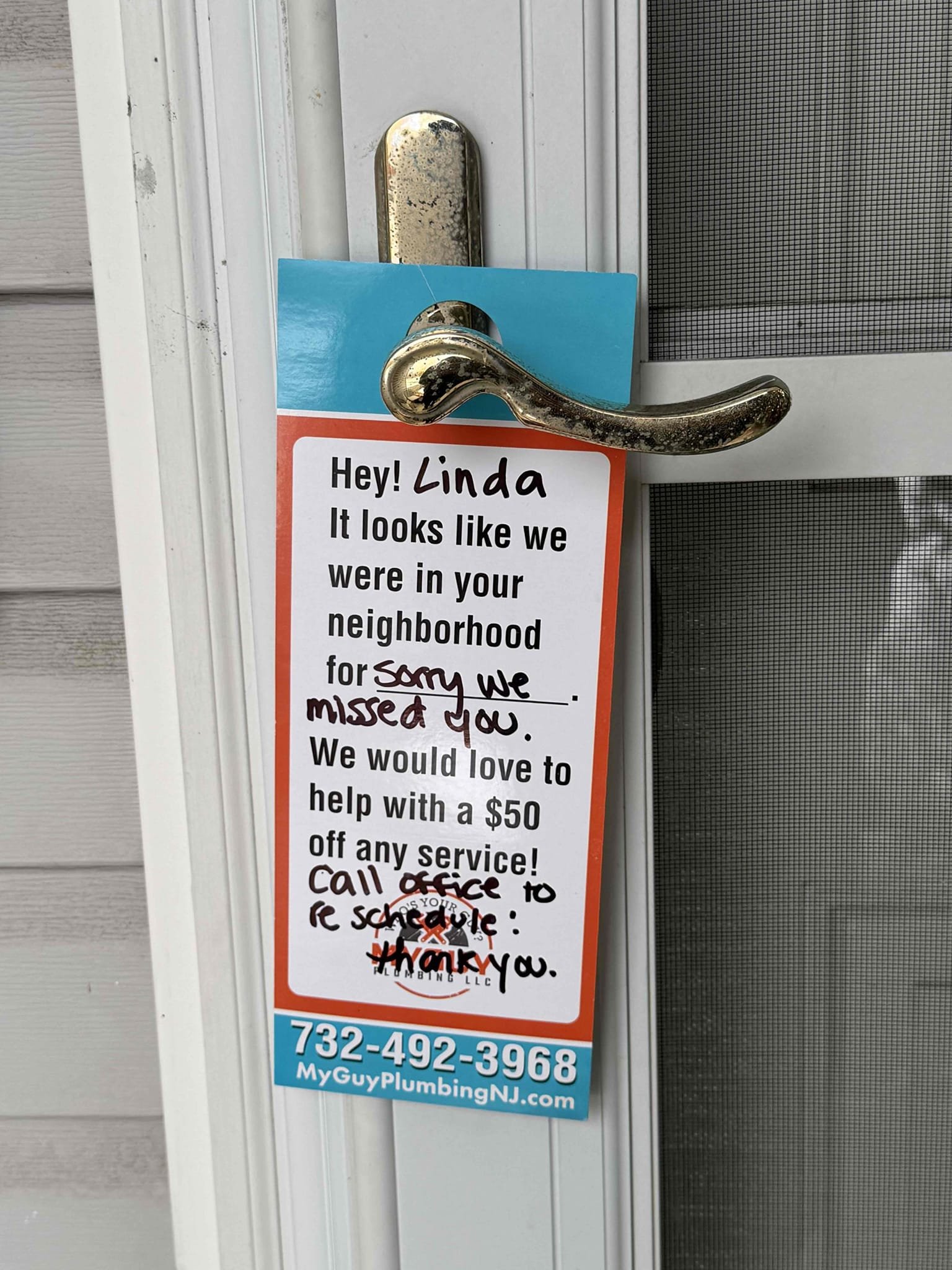 Arrived to home. Knocked, rang doorbell and called multiple times. Nobody was home or answered. Left door hanger to get back on schedule 