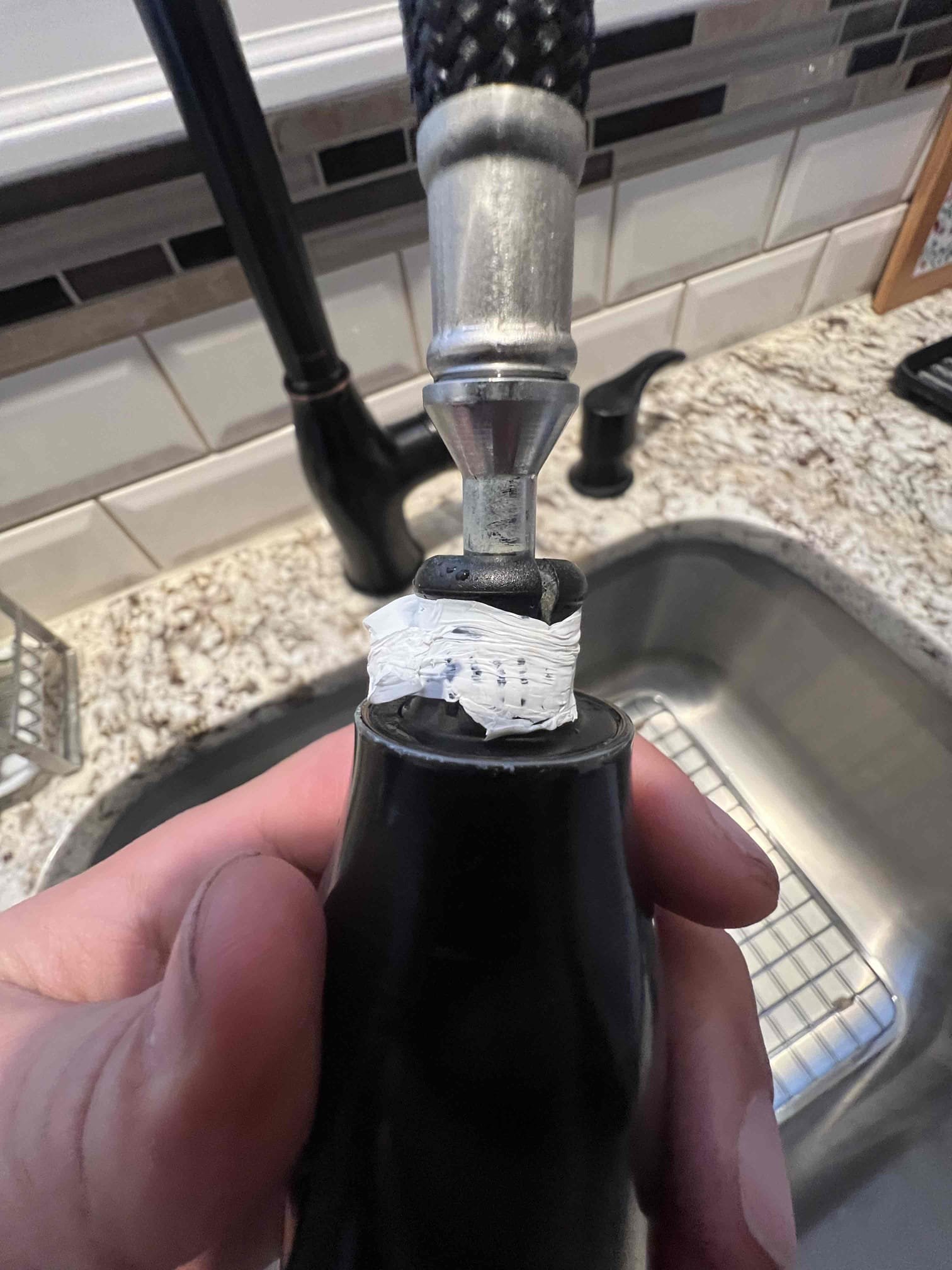 Arrived on site client stated thier sprayer hose was broken. Customer had a sprayer hose replacement on site but told her it’s best we replace the faucet. Client wanted the faucet in the same color and she wanted to get her own faucet and have us install it. Took deposit and we will return another day.