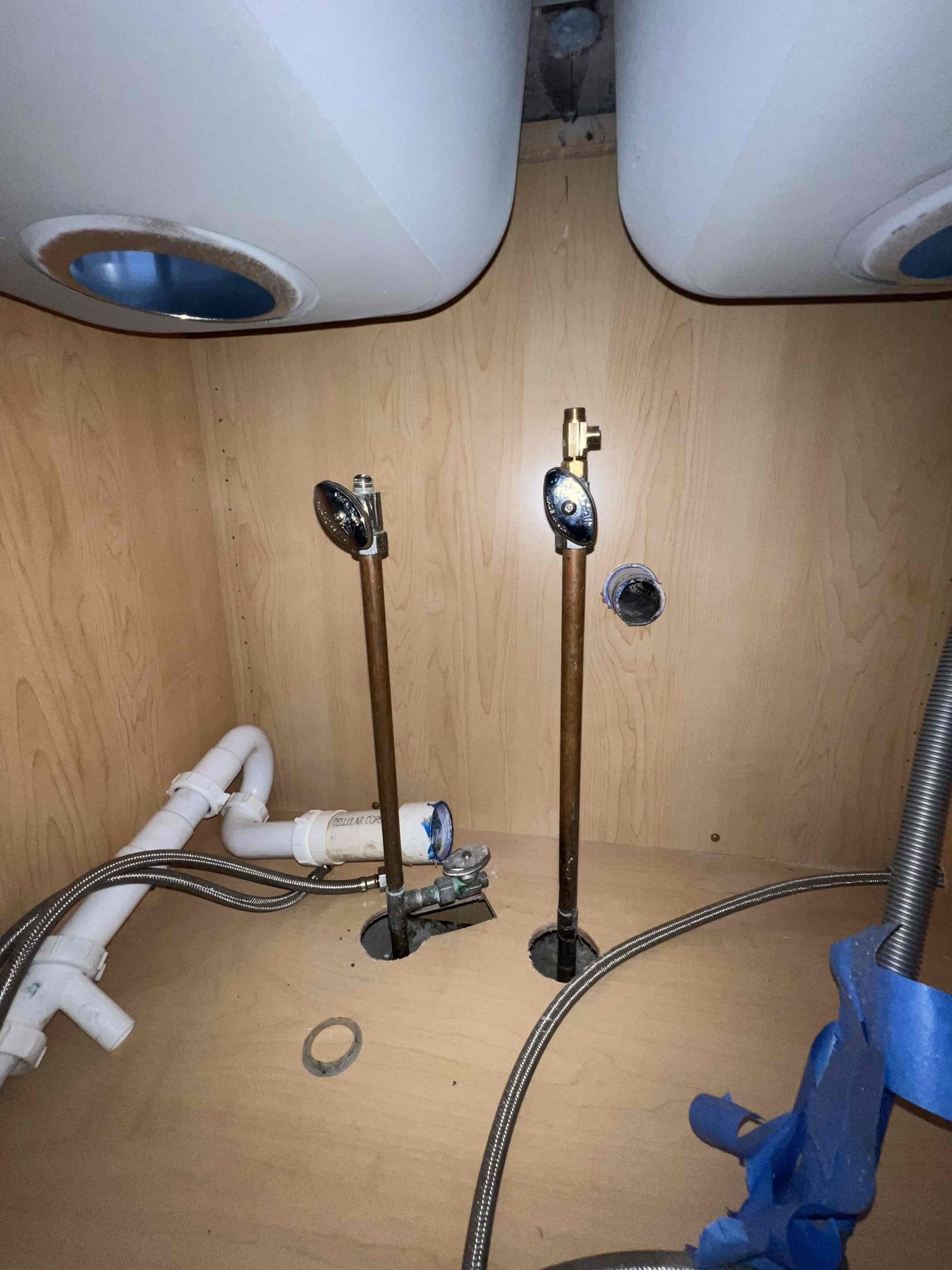 Arrived on  site client wanted us to hookup her kitchen faucet and all drainage underneath the sink. Upon inspection client did not have a separate valve for the icemaker so we offered to add a new valve for that but client did not want to move forward with that due to cost. Today we installed a customer supplied faucet as a courtesy, 2 new basket strainers, and all the drainage underneath the kitchen sink. When done we tested for our work by running hot water and filling the sink up. There are no leaks at this time. 