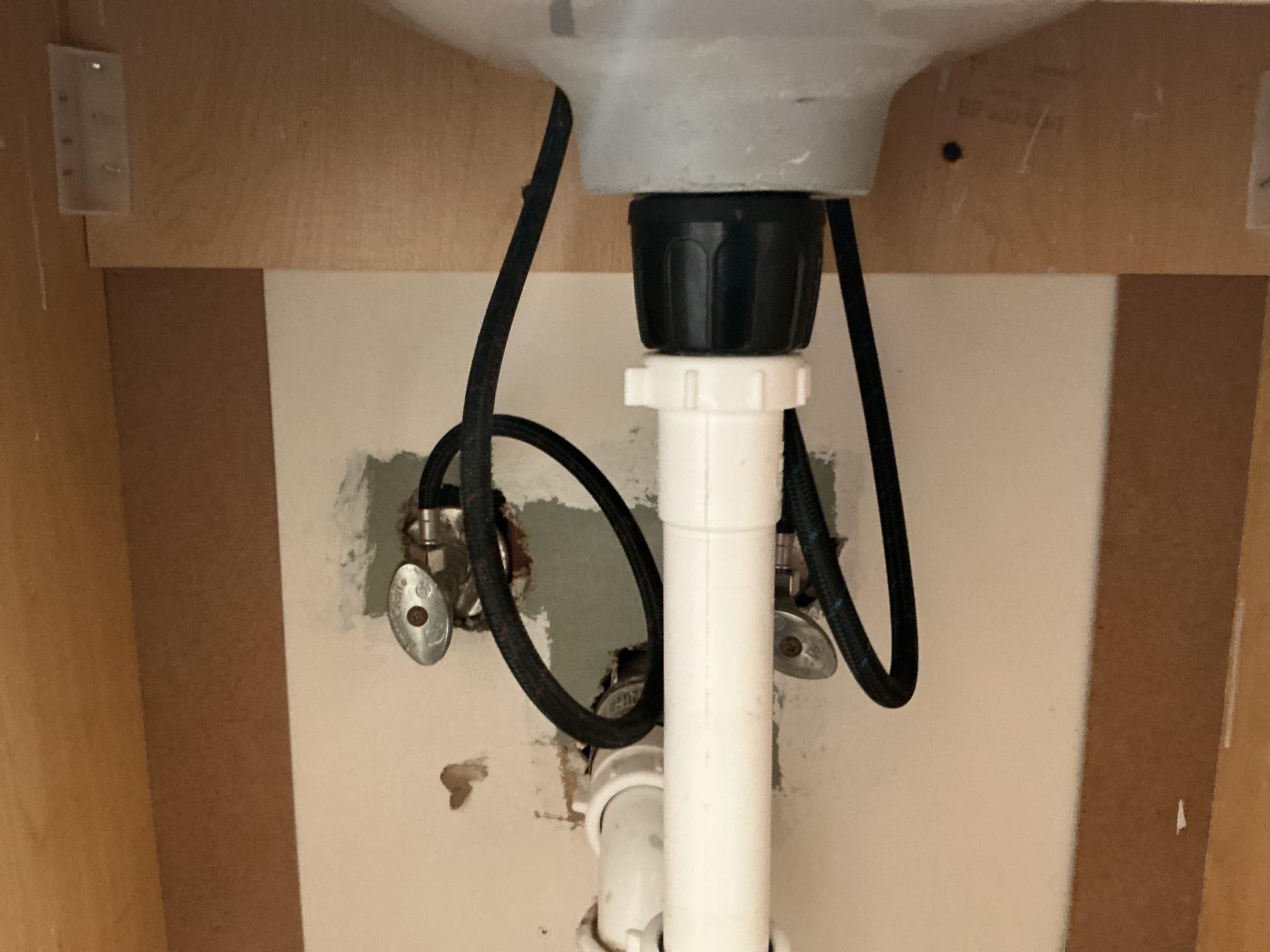 Arrived to the home, client had just purchased the home and noticed a leak under the lav sink. I diagnosed this issue as failing supply lines. I provided an option to the client if they would like to be a member and I would install new supply lines as a courtesy.

Turned valves off.
Removed existing supply lines.
Secured all my connections and turned the valves on to check for leaks.
There are no leaks at this time.

*The existing valves work but are original to the home, I will leave an estimate to replace the valves under the sink remove the sharkbite valve for the toilet.