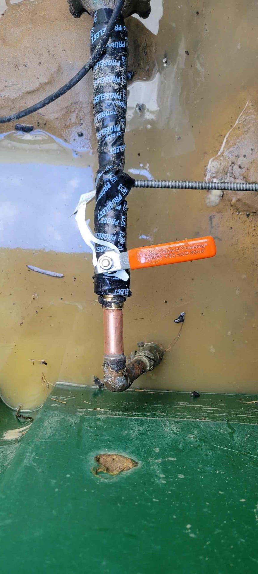 We had recently replaced majority of the copper piping in the meter booth for the trailer, we arrived today due to a new leak. When I arrived I could not see in the booth due to everything being under water. I advised to the client to have t(e town come and shut off the water at the street. We arrived back and discovered that approximately three inches before the new ball valve we gave the client, that a brass 90 had split. I provided an option for replacing the piping. I then made the appropriate repairs and discovered that the actual meter had froze and broke as well. I was able to test my work and all the new pipe and fittings I gave the client are holding. Client will need to call the water company back to replace the meter. I gave the client this service at a discounted rate since we were here about a week ago.