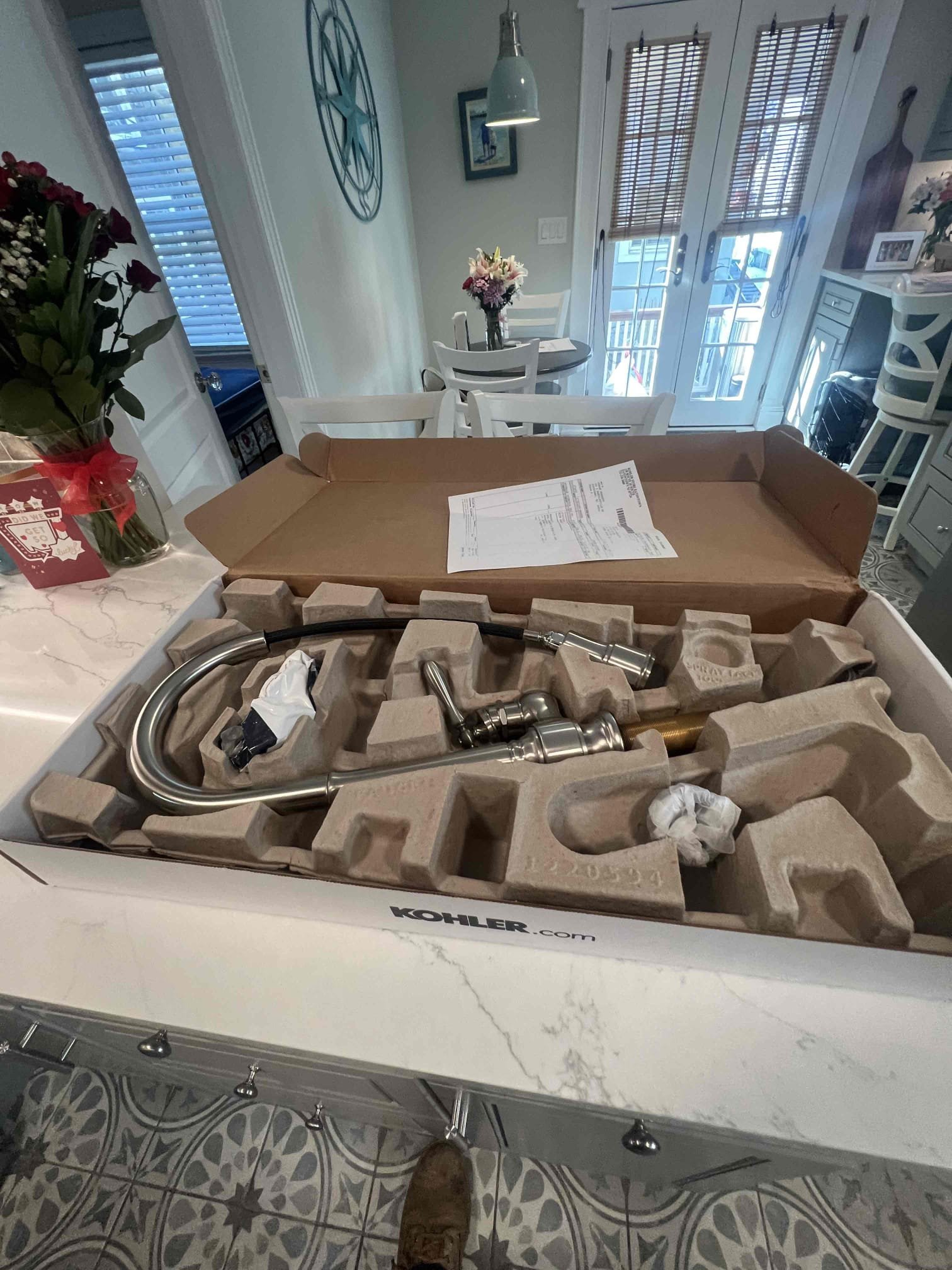 Arrived on site client stated that he would like for us to install his customer supplied vanity, lav faucet, and kitchen faucet. Left options to install fixtures supplied by us or customer supplied. Client does not want to move forward at this time. We will credit back the visual diagnostic if they decide to move forward with work.