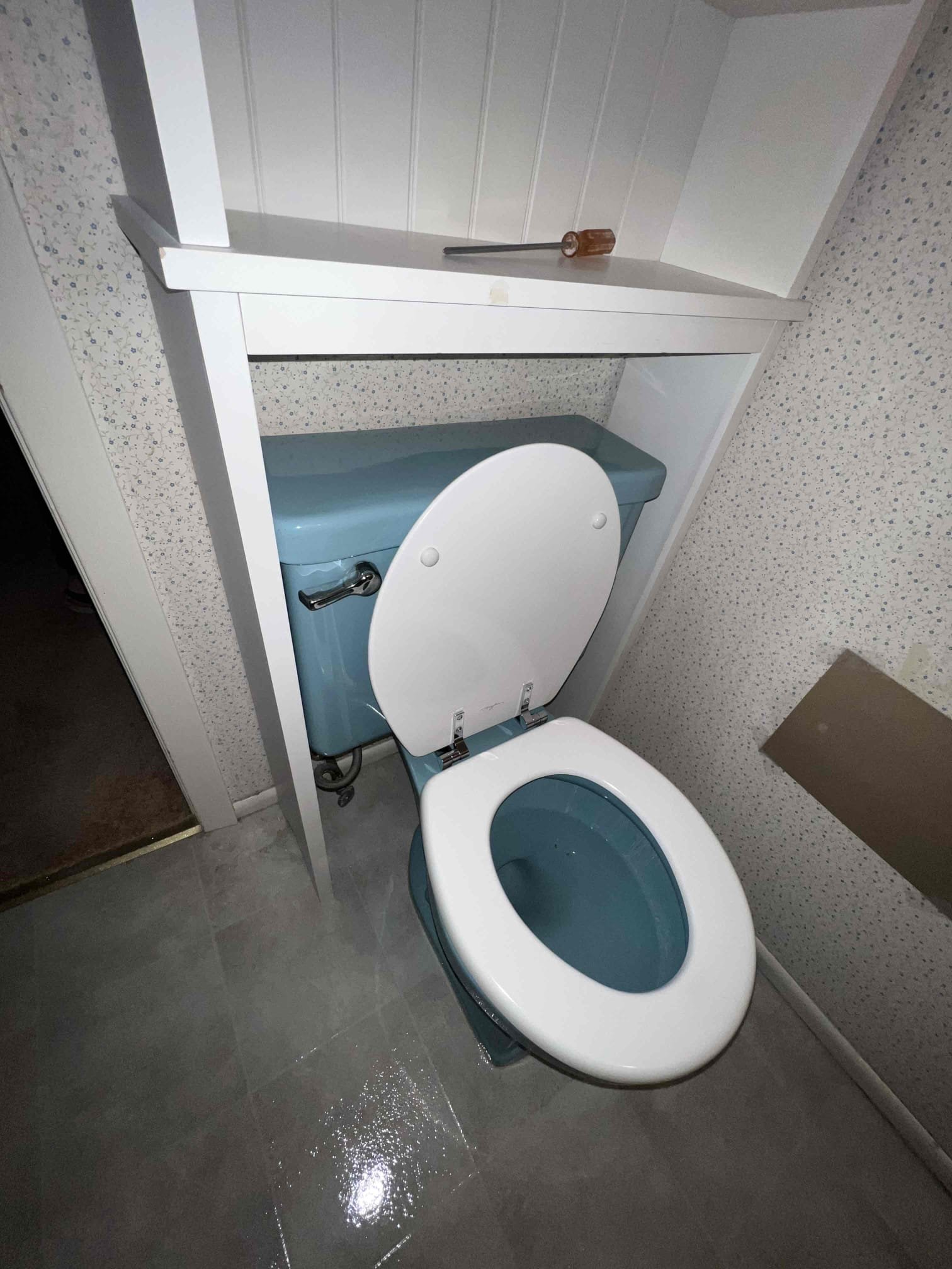 Arrived on site and client stated she would like to get her other toilet replaced with the same one we installed for her in the past. Client also stated the toilet we installed before has a very slow drip on the tank to bowl nut and bolt so we tightened that and didn’t see anymore drips. When I pulled the toilet the flange was rusted and broken so that needed to be changed as well. When the new flange was installed we set the new toilet with new bolts, wax ring, supply line and angle stop. Tested for leaks by flushing the toilet multiple times. There are no leaks at this time.