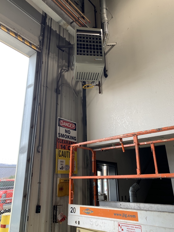 Installation of Modine hanging heater for Realiance Well Service.