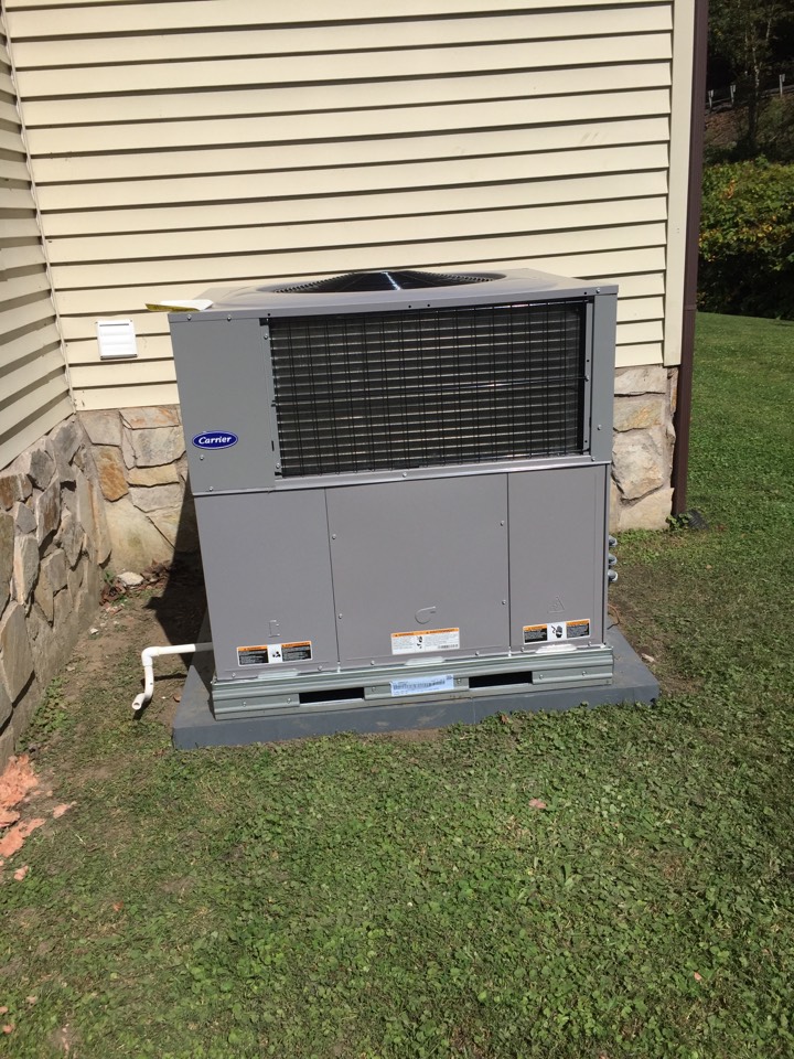 Installed Carrier packaged heat pump.