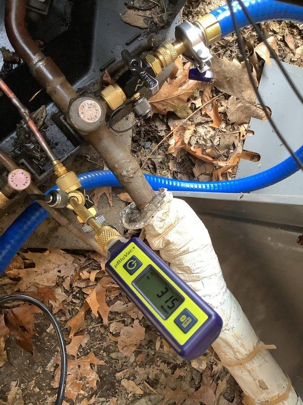 Responded to service call for leak repair and system recharge on heat pump system. Diagnosed refrigerant leak using digital pressure gauge showing low reading of 15 PSI on copper lines. Reset system configuration error "T901_S Configuration Write Limit Exceeded" displayed on Rheem control panel after completing repairs and recharging system to manufacturer specifications.