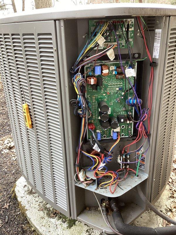 Performed diagnostic service on 6-year-old heat pump system that customer reported was providing insufficient heat with intermittent error codes. Inspection revealed significant debris accumulation and deteriorated insulation around electrical connections, with exposed wiring requiring attention. Cleaned accumulated debris, restored proper insulation, and verified circuit board functionality and connections. System now operating at proper specifications with no error codes present.