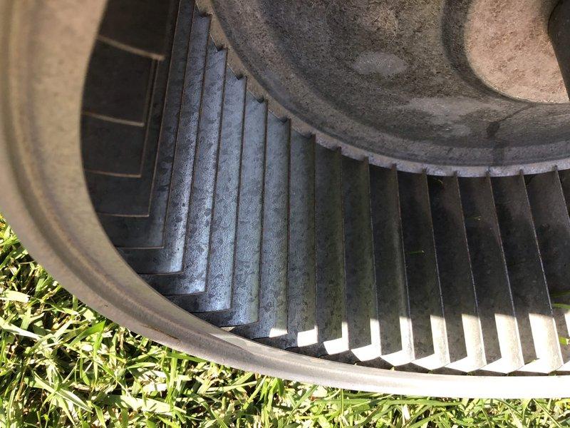 Completed comprehensive preventive maintenance inspection on Rheem heat pump system installed in 2016. Removed and thoroughly cleaned heavily soiled blower wheel assembly, removing significant dust and debris accumulation from blades and housing to restore proper airflow and system efficiency. Performed complete heat pump tune-up including inspection of outdoor unit components, refrigerant levels, electrical connections, and overall system operation to ensure optimal cooling performance.