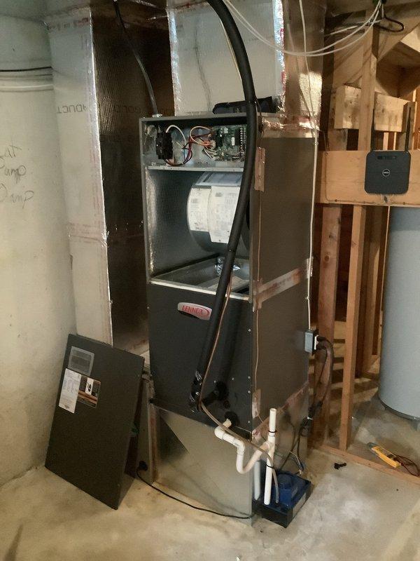 Responded to no cooling complaint on 2018 Lennox system with S-20 smart thermostat. Upon arrival, system was running but not producing cool air. Diagnosed issue related to airflow restriction caused by dirty air filter despite customer reporting recent change. Removed filter temporarily to test system performance and confirmed improved air temperature output. Identified thermostat connectivity error that may have contributed to system malfunction. Instructed customer on proper filter maintenance schedule and thermostat operation to prevent future issues.