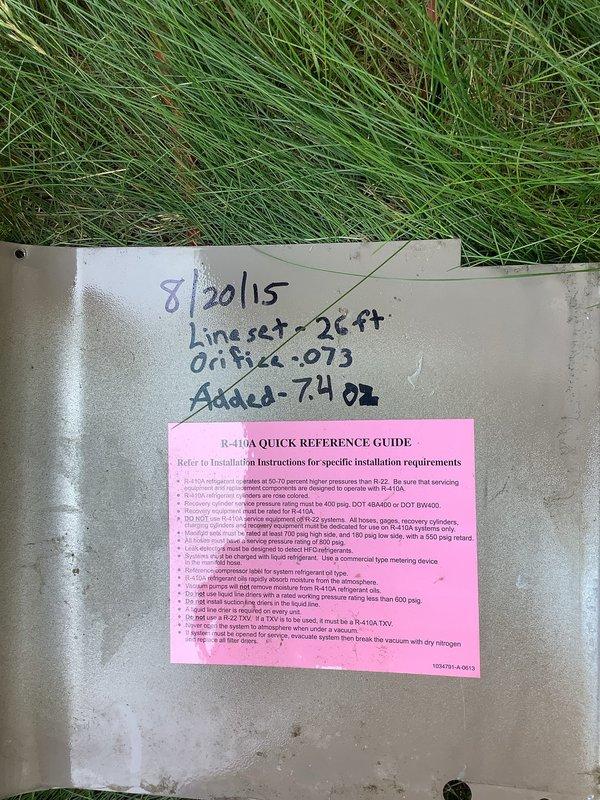 Responded to low refrigerant call and added 1.9 lbs of R-410A refrigerant along with UV dye to system. Upon follow-up inspection, UV dye successfully identified active leak at lineset connection point, confirming refrigerant loss and need for repair.
