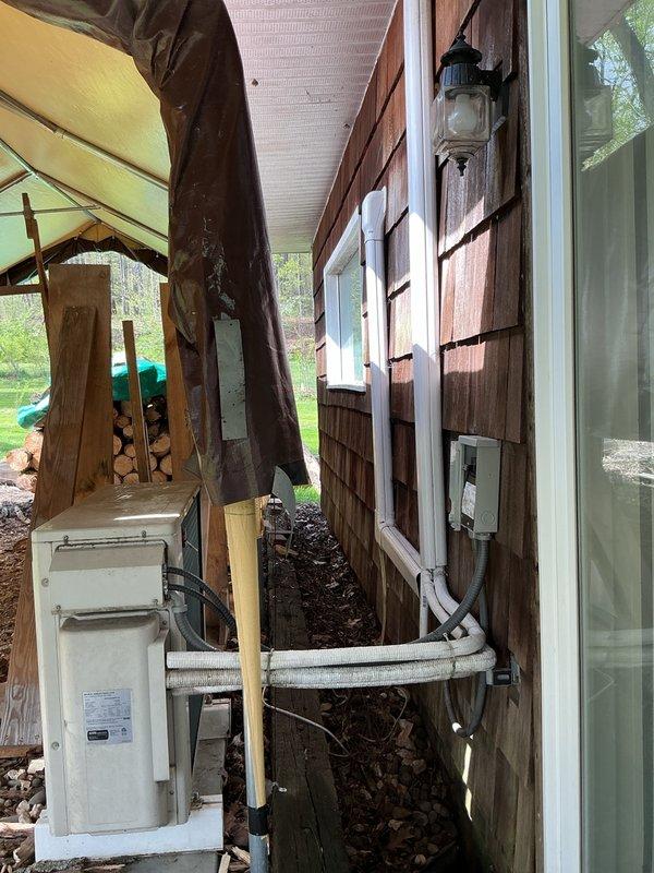 Responded to no cooling complaint on Daikin mini-split system installed in 2018. Customer reported unit was slow to cool at seasonal startup, then shut off during the night and would not restart despite resetting breakers. Previously replaced control board under warranty. Diagnosed system and determined refrigerant loss as primary issue. Scheduled follow-up appointment to recover remaining refrigerant and perform leak detection to identify source of refrigerant loss before recharging system.