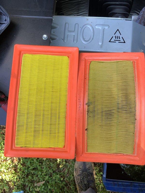 Completed scheduled maintenance service on a 24kW Generac whole home generator that was displaying an orange service indicator light. Performed comprehensive tune-up including replacement of both air filters, which showed significant dirt and debris accumulation from approximately four years of operation. Unit was found in operational condition prior to service and all maintenance procedures were completed according to manufacturer specifications.