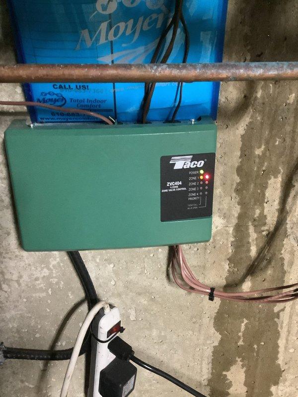 Completed preventive maintenance inspection on Lennox A/C system installed July 2019. Replaced 20x21x5 air filter located in attic space, as customer is unable to access due to health limitations. Replaced faulty zone valve on Taco ZVC404 zone control system and verified proper operation of all zones.