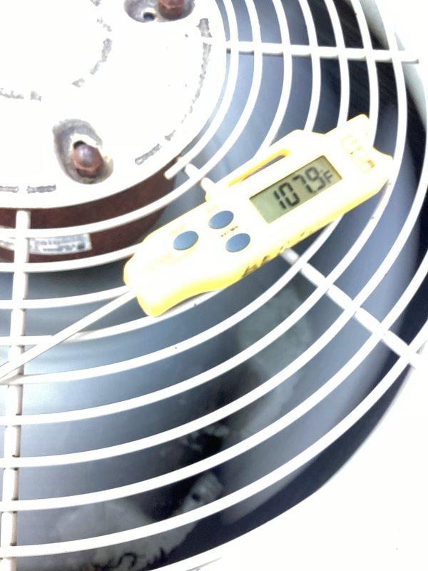 Responded to no cooling complaint on Bryant air conditioning system installed in 1999. Upon arrival, performed diagnostic testing of both outdoor condenser unit and indoor air handler. Measured supply air temperature at register showing 17.9°F temperature differential, indicating inadequate cooling performance. Inspected outdoor unit fan operation and condenser coil condition. Evaluated airflow at supply vent to determine system performance issues. Completed full system diagnostics to identify root cause of cooling failure and provided recommendations for necessary repairs to restore proper operation.